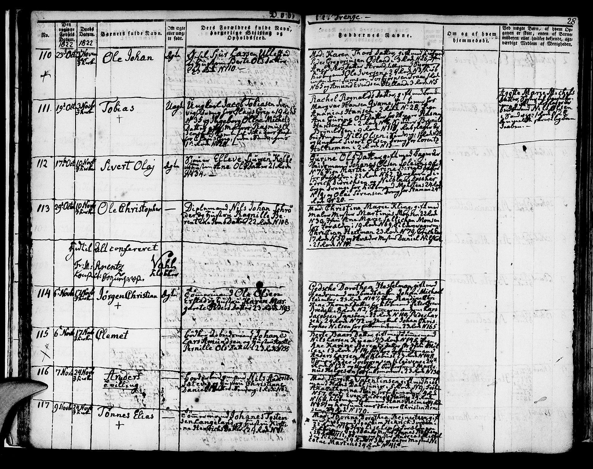 Korskirken sokneprestembete, AV/SAB-A-76101/H/Hab: Parish register (copy) no. A 3, 1821-1831, p. 28