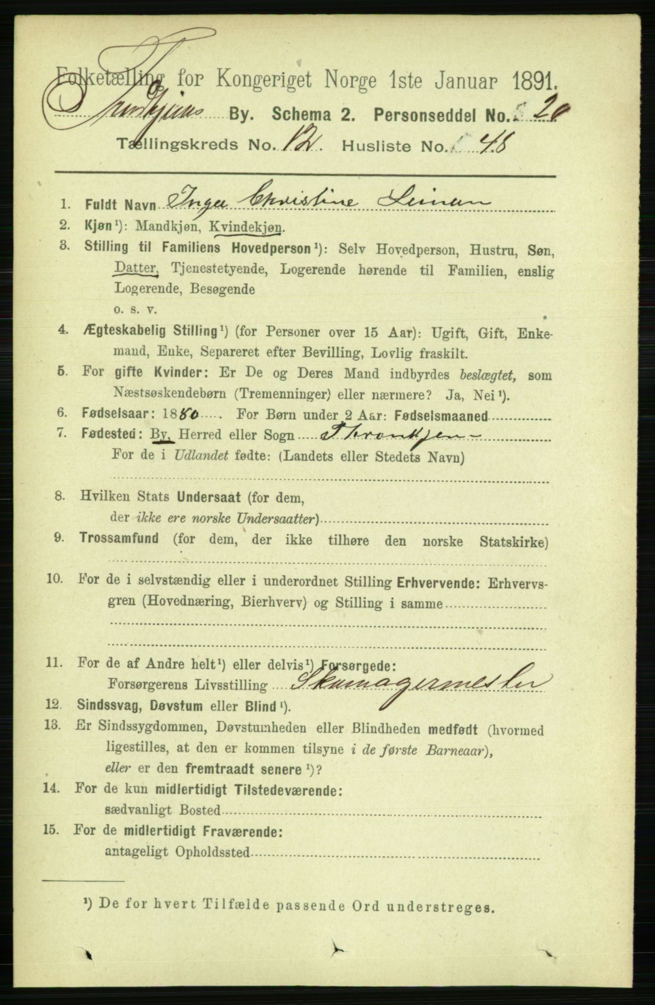 RA, 1891 census for 1601 Trondheim, 1891, p. 10184