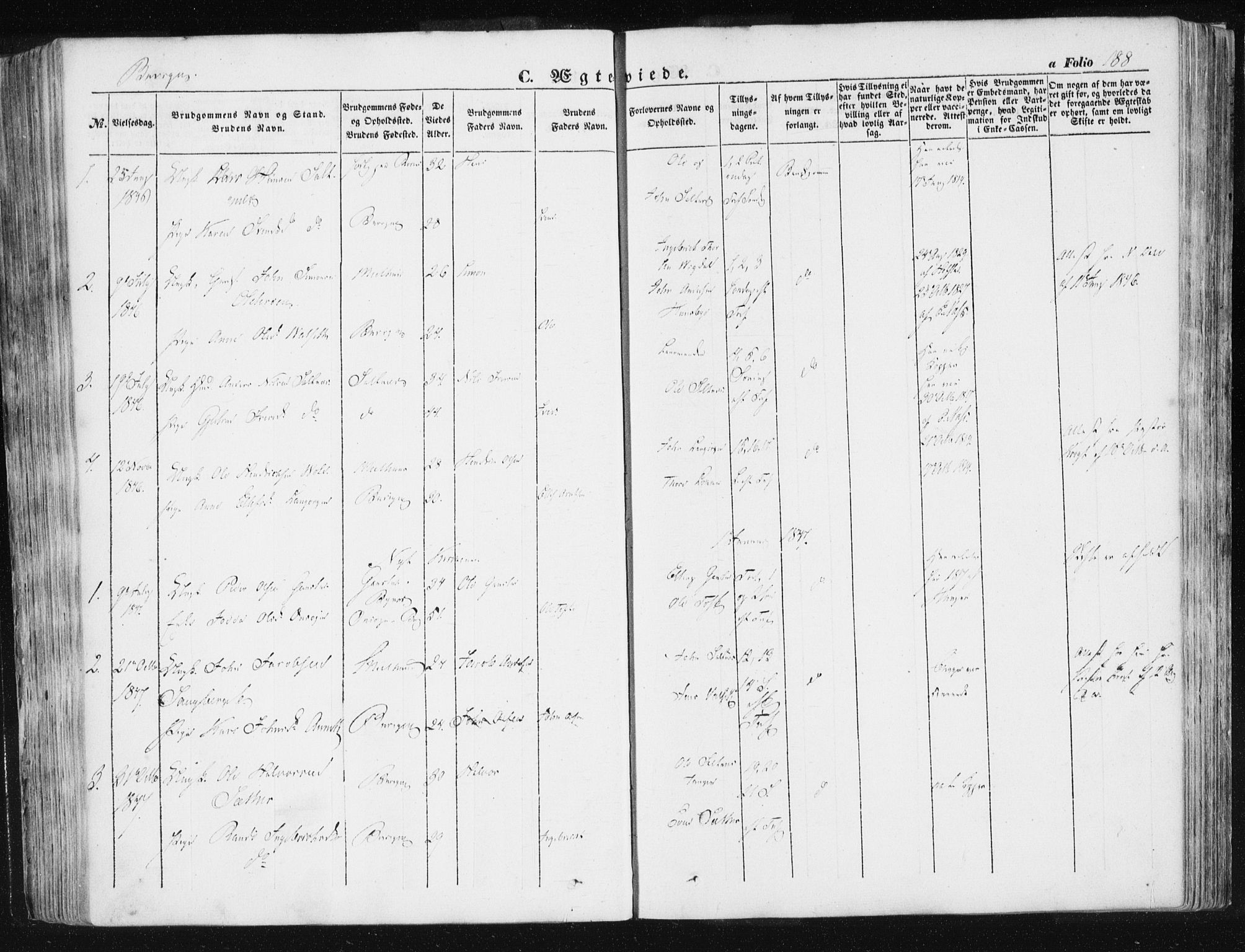 Ministerialprotokoller, klokkerbøker og fødselsregistre - Sør-Trøndelag, SAT/A-1456/612/L0376: Parish register (official) no. 612A08, 1846-1859, p. 188