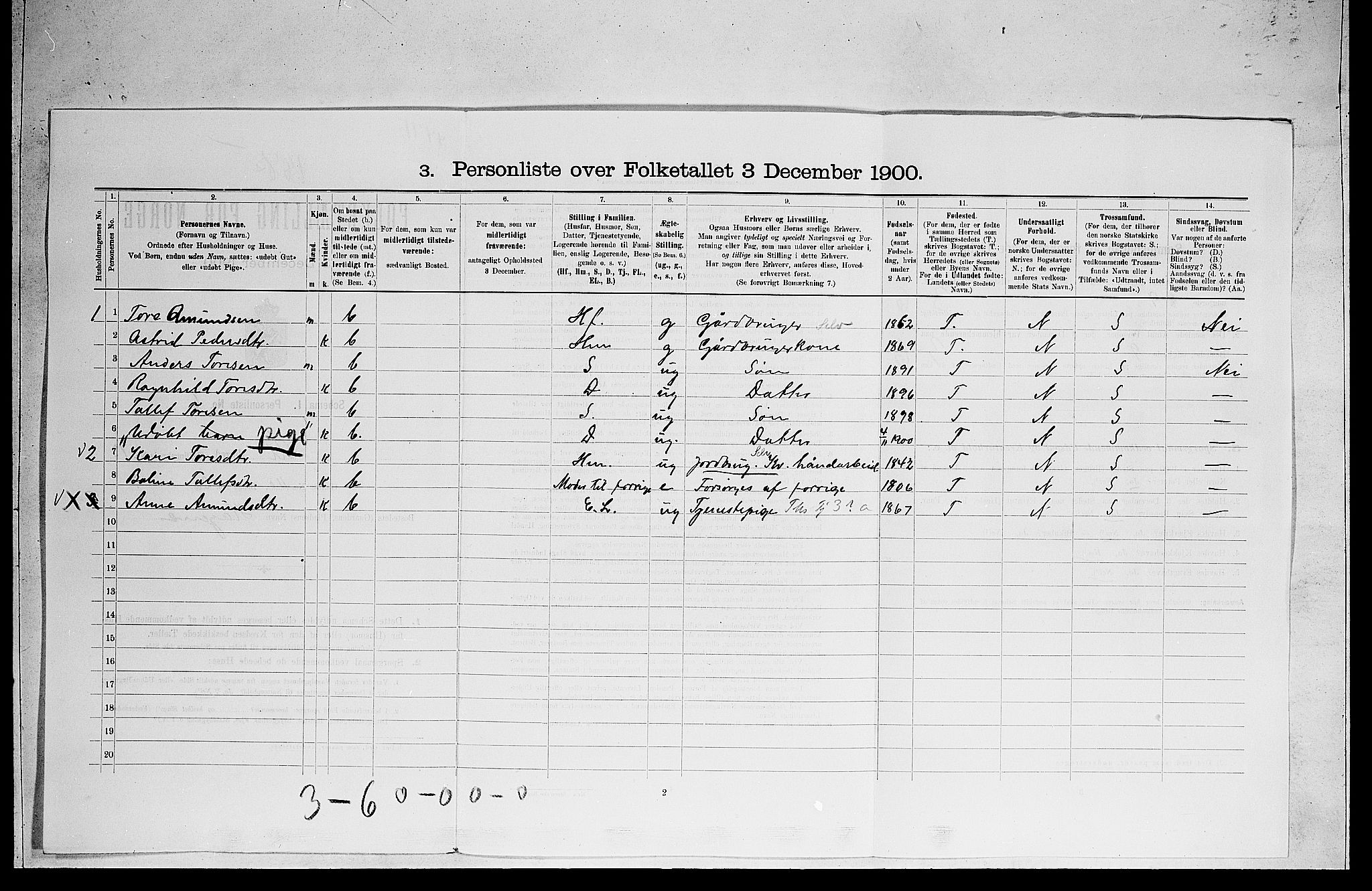 RA, 1900 census for Ål, 1900, p. 95