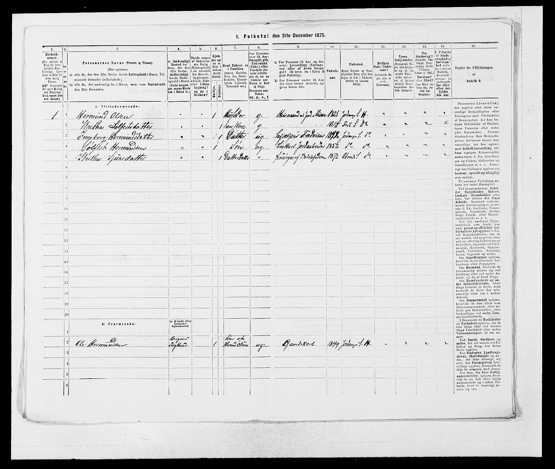 SAB, 1875 census for 1425P Hafslo, 1875, p. 827