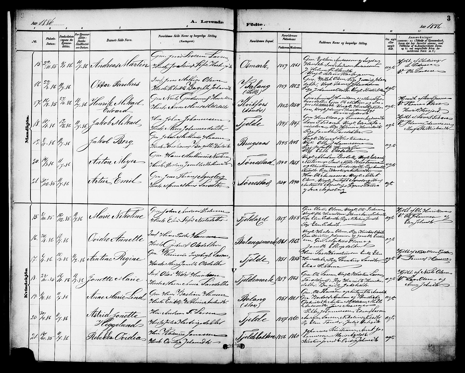 Ministerialprotokoller, klokkerbøker og fødselsregistre - Nordland, SAT/A-1459/863/L0898: Parish register (official) no. 863A10, 1886-1897, p. 3