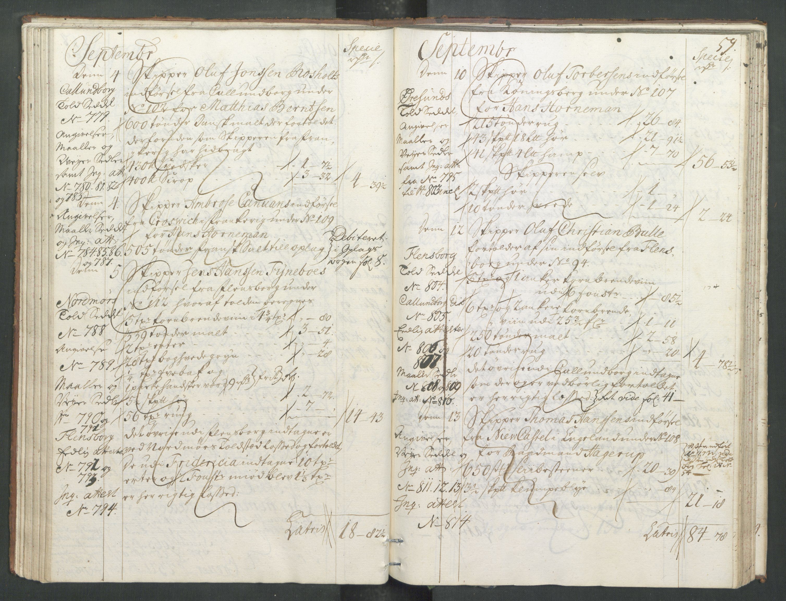 Generaltollkammeret, tollregnskaper, RA/EA-5490/R33/L0013/0001: Tollregnskaper Trondheim A / Inngående tollbok, 1731, p. 58b-59a
