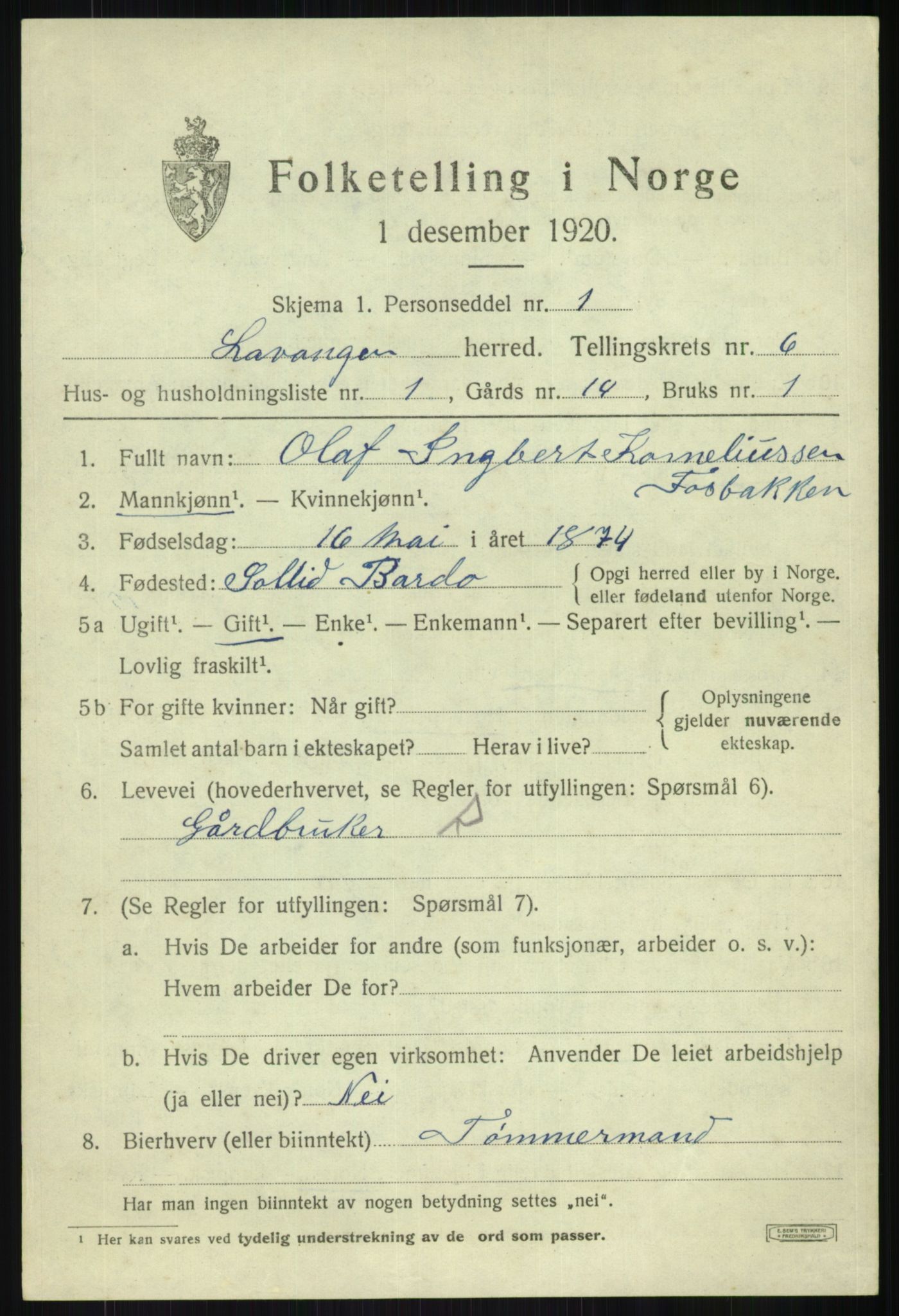 SATØ, 1920 census for Lavangen, 1920, p. 2531