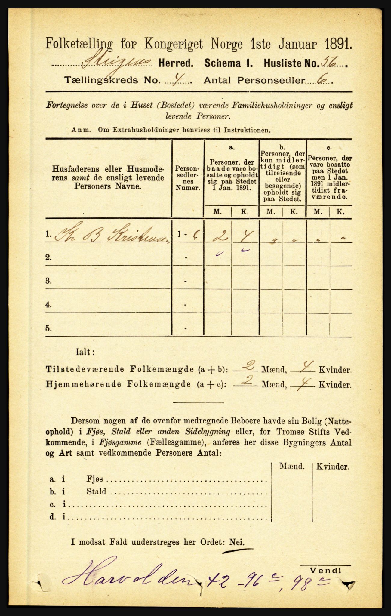 RA, 1891 census for 1848 Steigen, 1891, p. 1448