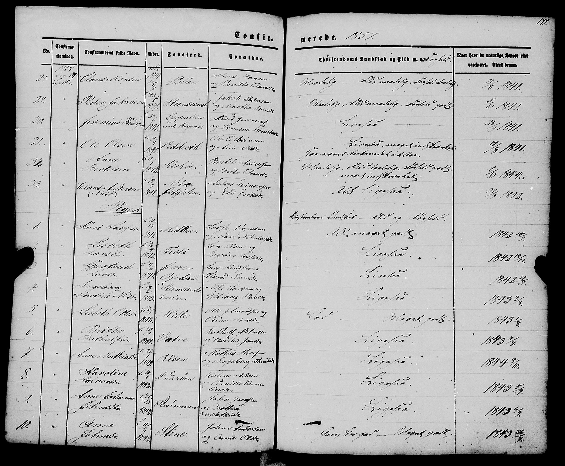 Gulen sokneprestembete, AV/SAB-A-80201/H/Haa/Haaa/L0021: Parish register (official) no. A 21, 1848-1858, p. 177