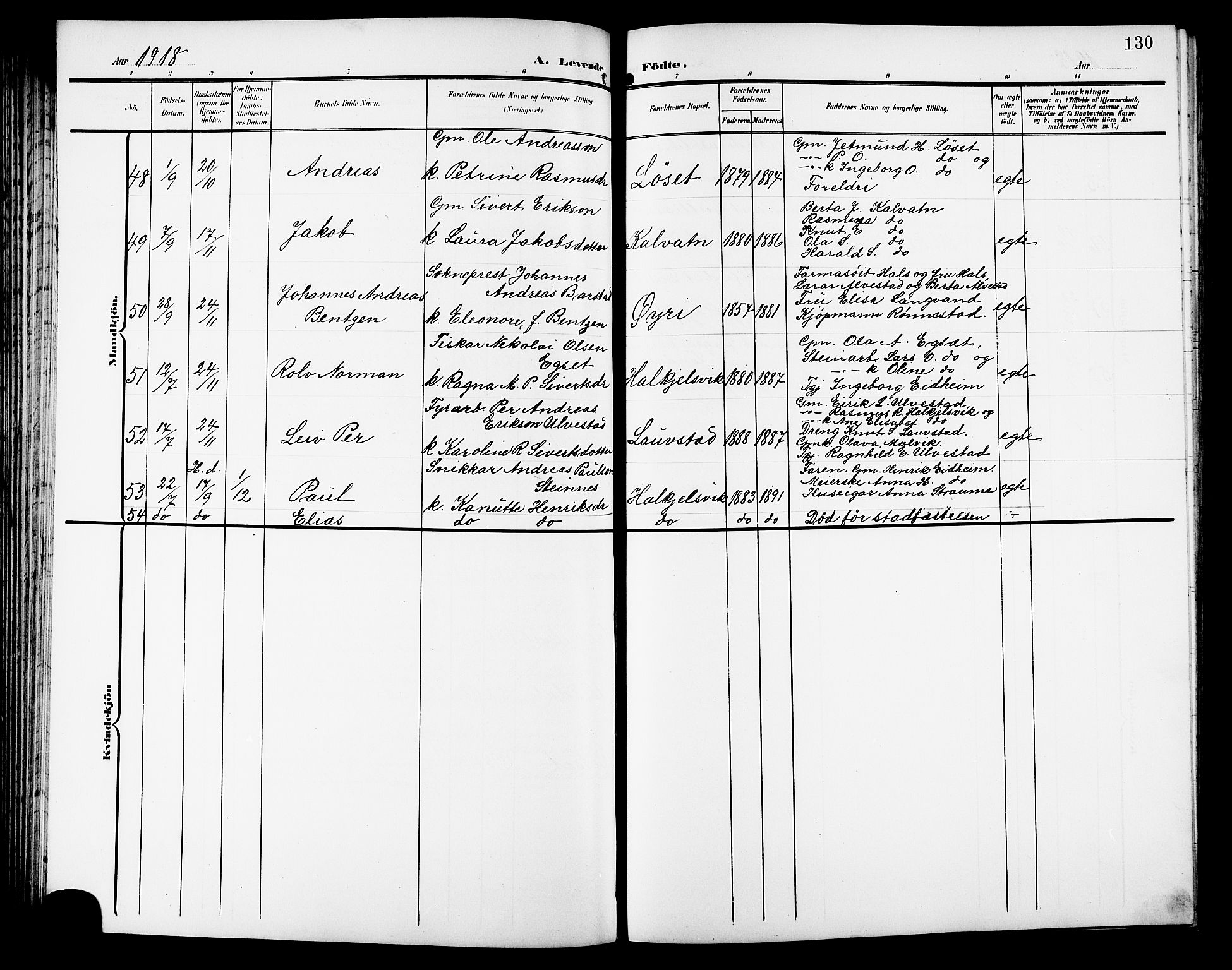 Ministerialprotokoller, klokkerbøker og fødselsregistre - Møre og Romsdal, AV/SAT-A-1454/511/L0159: Parish register (copy) no. 511C05, 1902-1920, p. 130