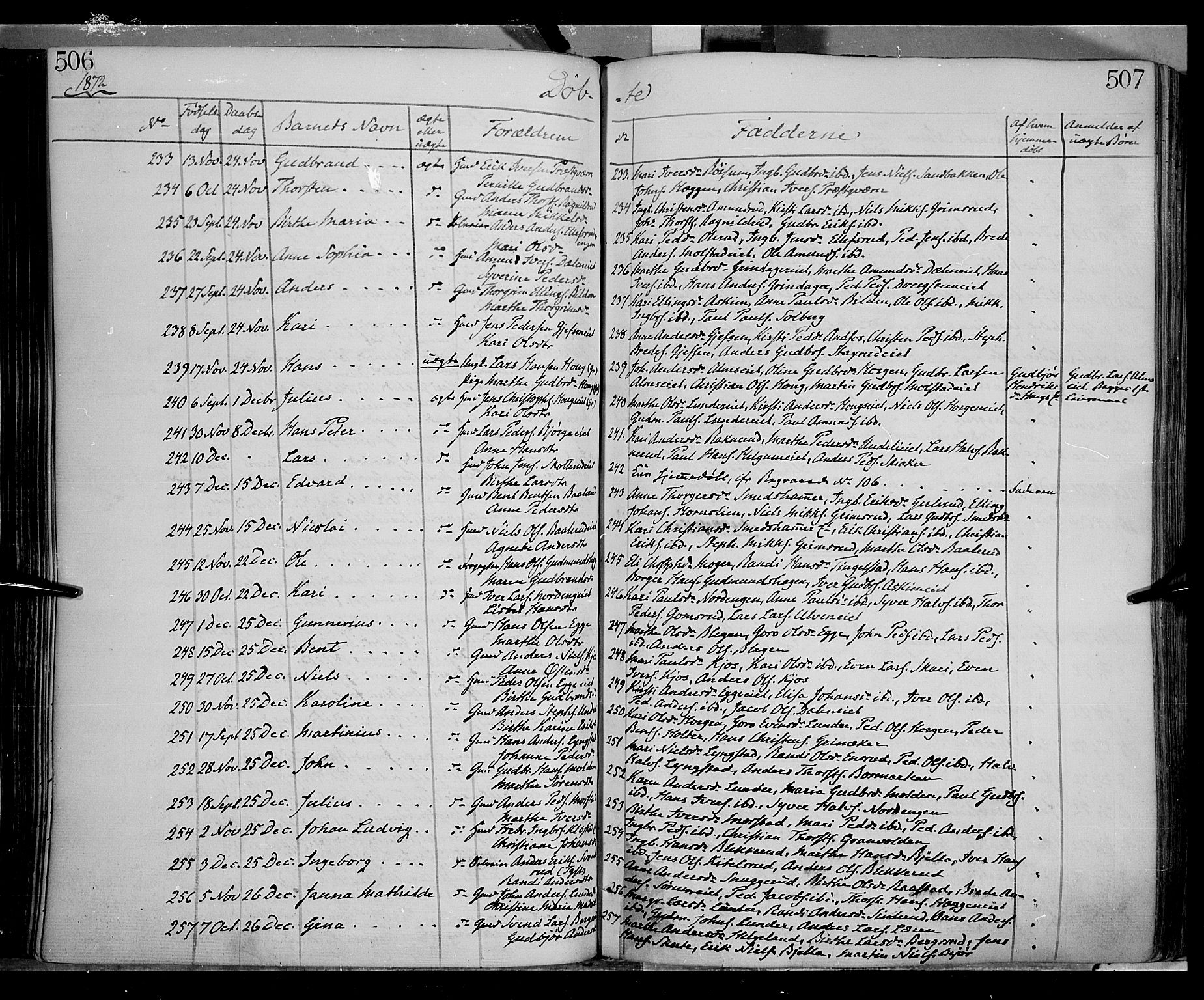 Gran prestekontor, SAH/PREST-112/H/Ha/Haa/L0012: Parish register (official) no. 12, 1856-1874, p. 506-507