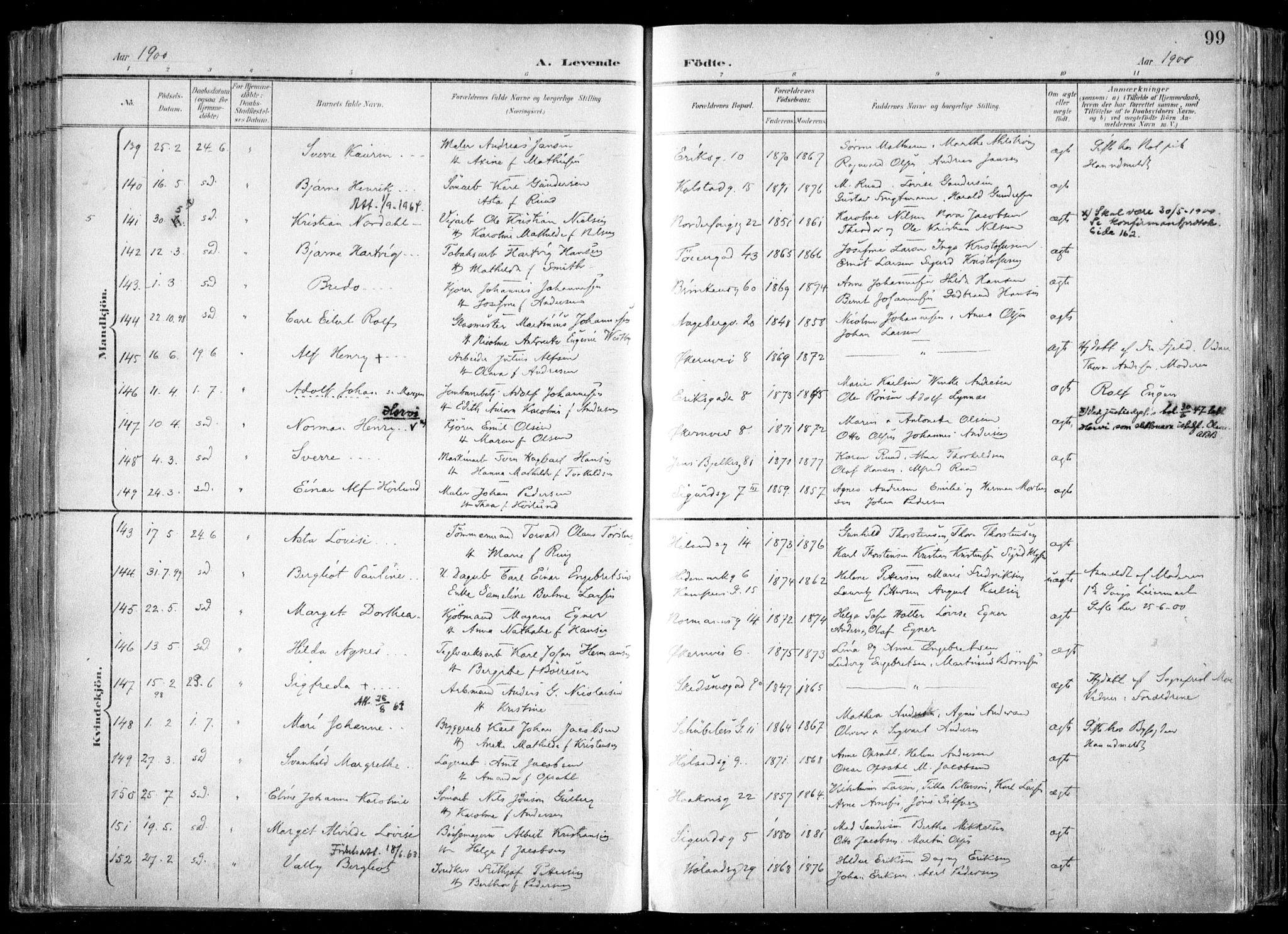 Kampen prestekontor Kirkebøker, SAO/A-10853/F/Fa/L0007: Parish register (official) no. I 7, 1897-1905, p. 99