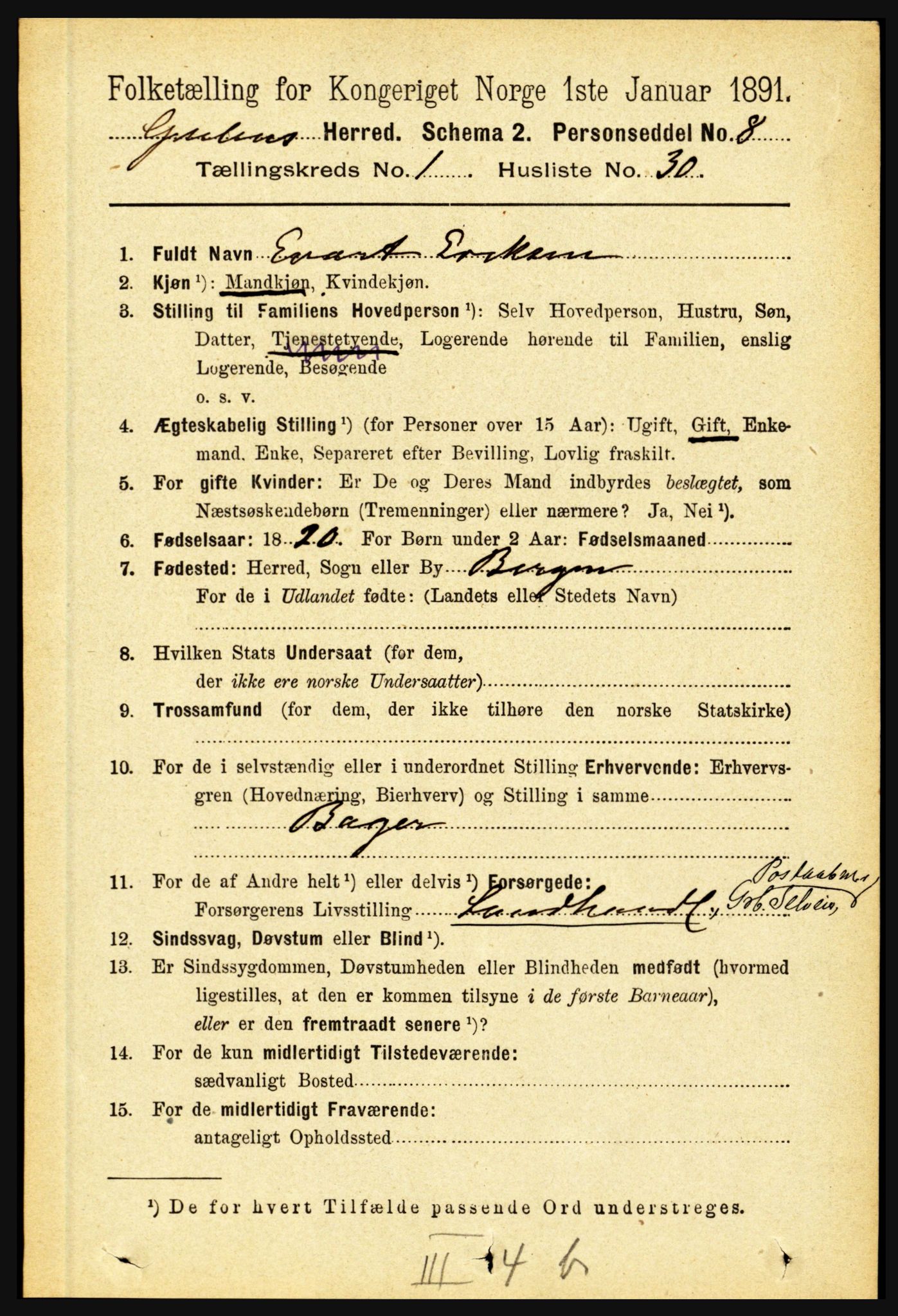 RA, 1891 census for 1411 Gulen, 1891, p. 304