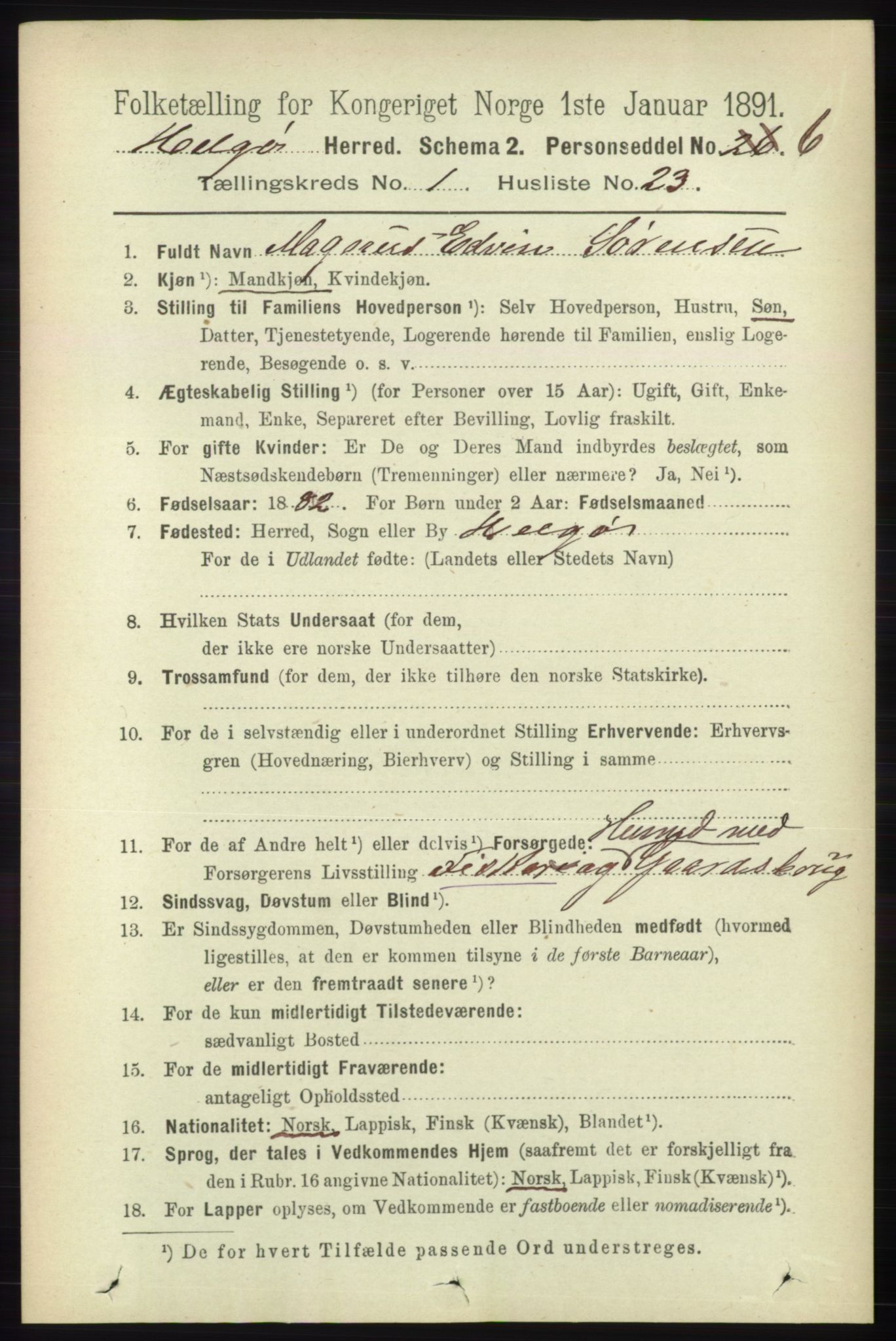 RA, 1891 census for 1935 Helgøy, 1891, p. 205