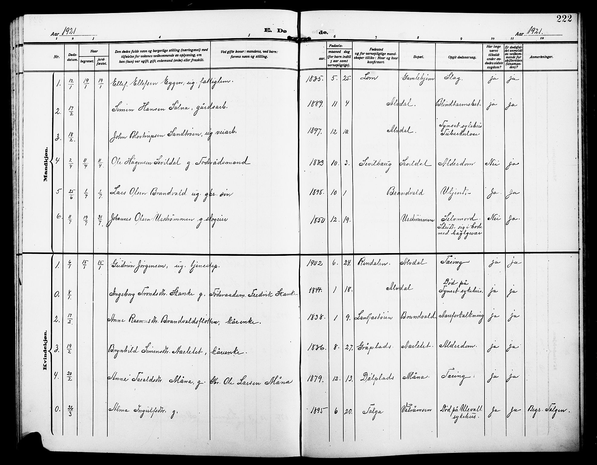 Alvdal prestekontor, SAH/PREST-060/H/Ha/Hab/L0005: Parish register (copy) no. 5, 1908-1923, p. 222