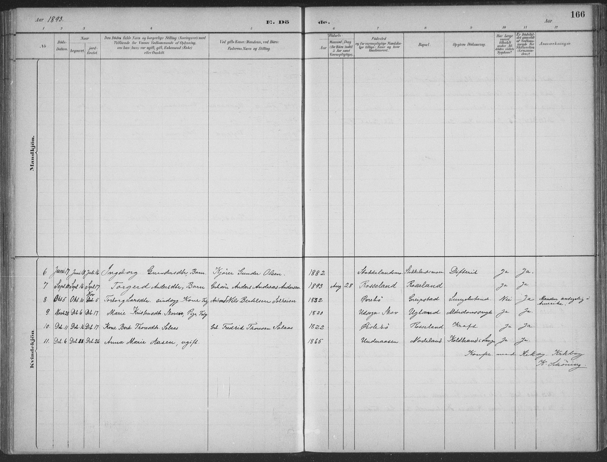 Søgne sokneprestkontor, SAK/1111-0037/F/Fa/Faa/L0003: Parish register (official) no. A 3, 1883-1910, p. 166