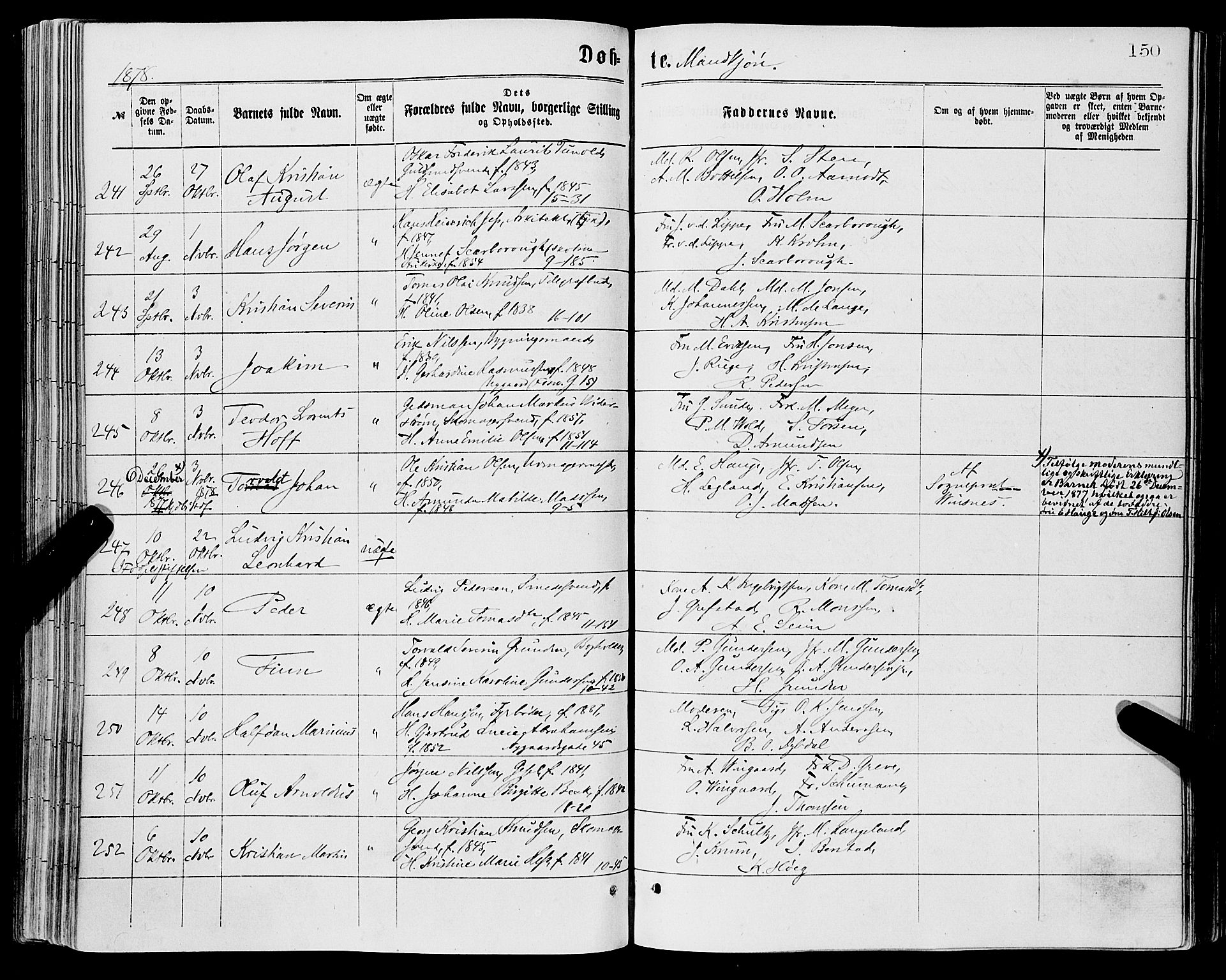 Domkirken sokneprestembete, AV/SAB-A-74801/H/Haa/L0022: Parish register (official) no. B 5, 1872-1878, p. 150