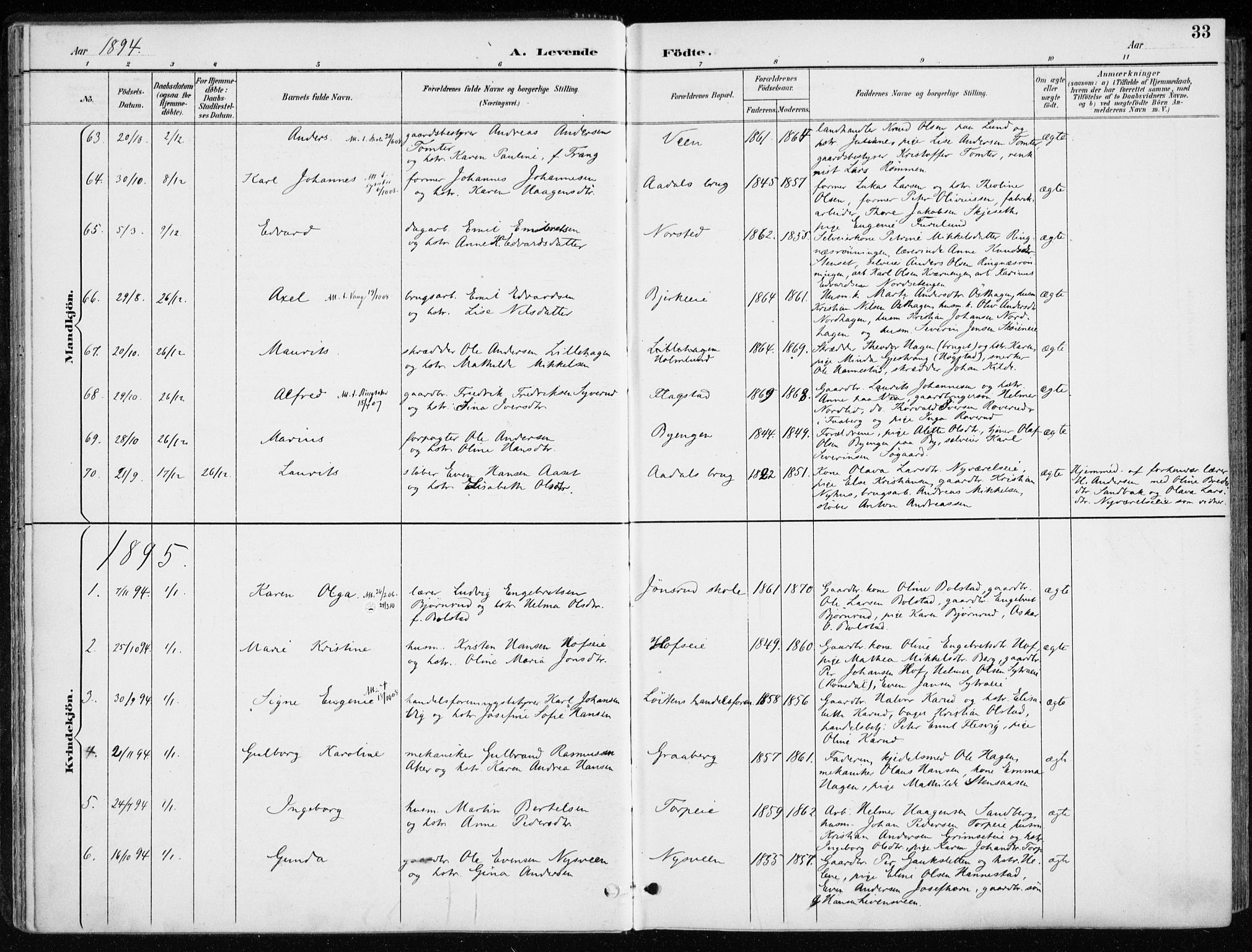 Løten prestekontor, SAH/PREST-022/K/Ka/L0010: Parish register (official) no. 10, 1892-1907, p. 33