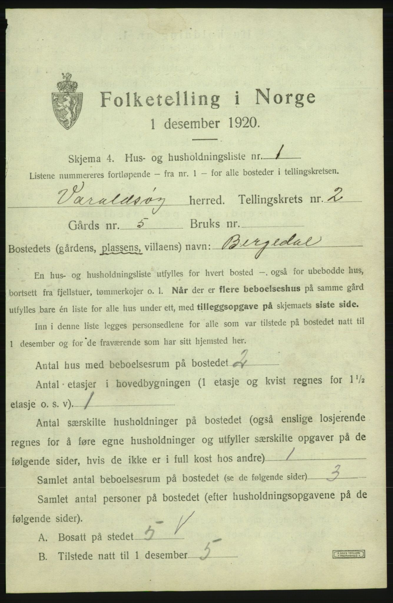 SAB, 1920 census for Varaldsøy, 1920, p. 61