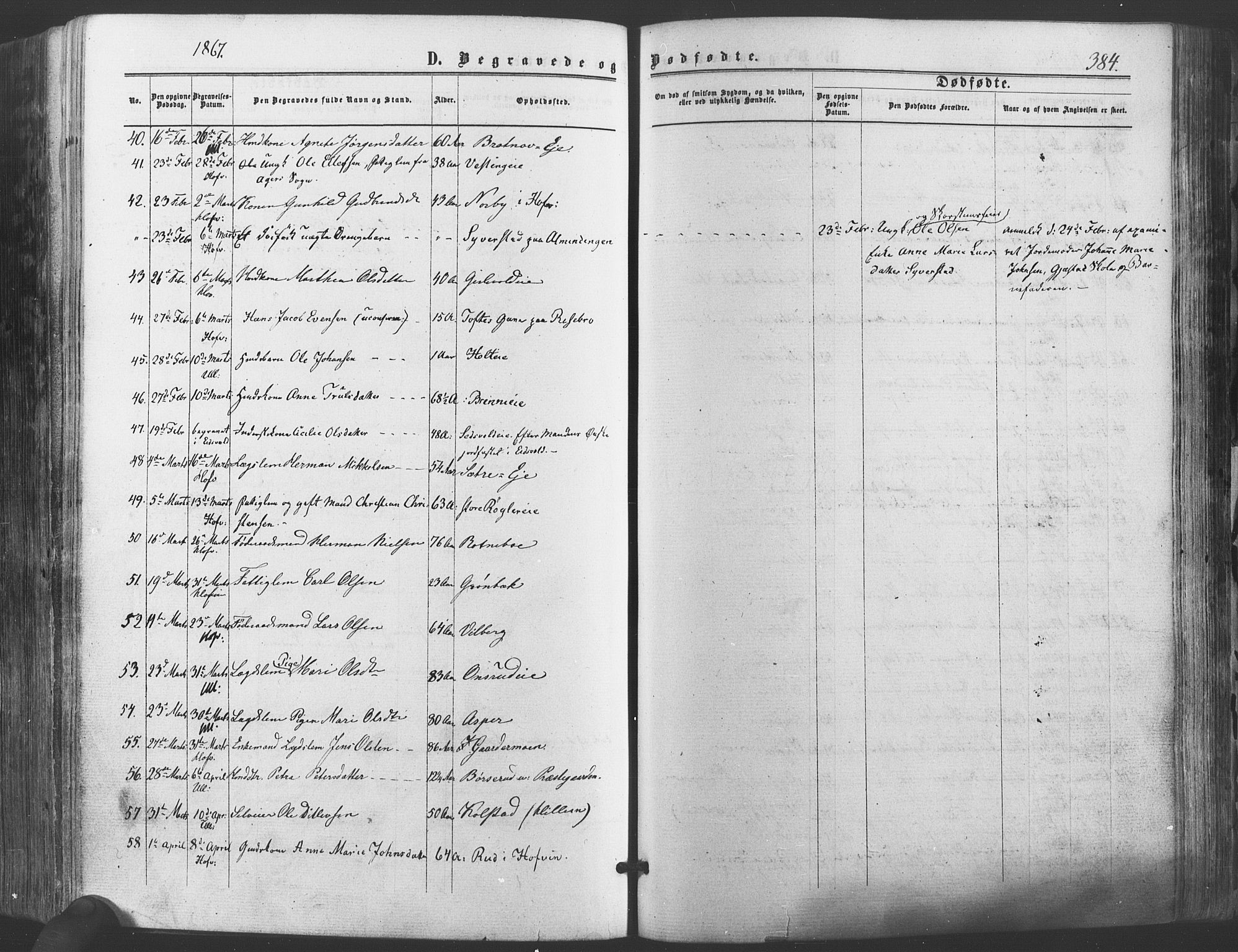 Ullensaker prestekontor Kirkebøker, AV/SAO-A-10236a/F/Fa/L0016: Parish register (official) no. I 16, 1863-1875, p. 384