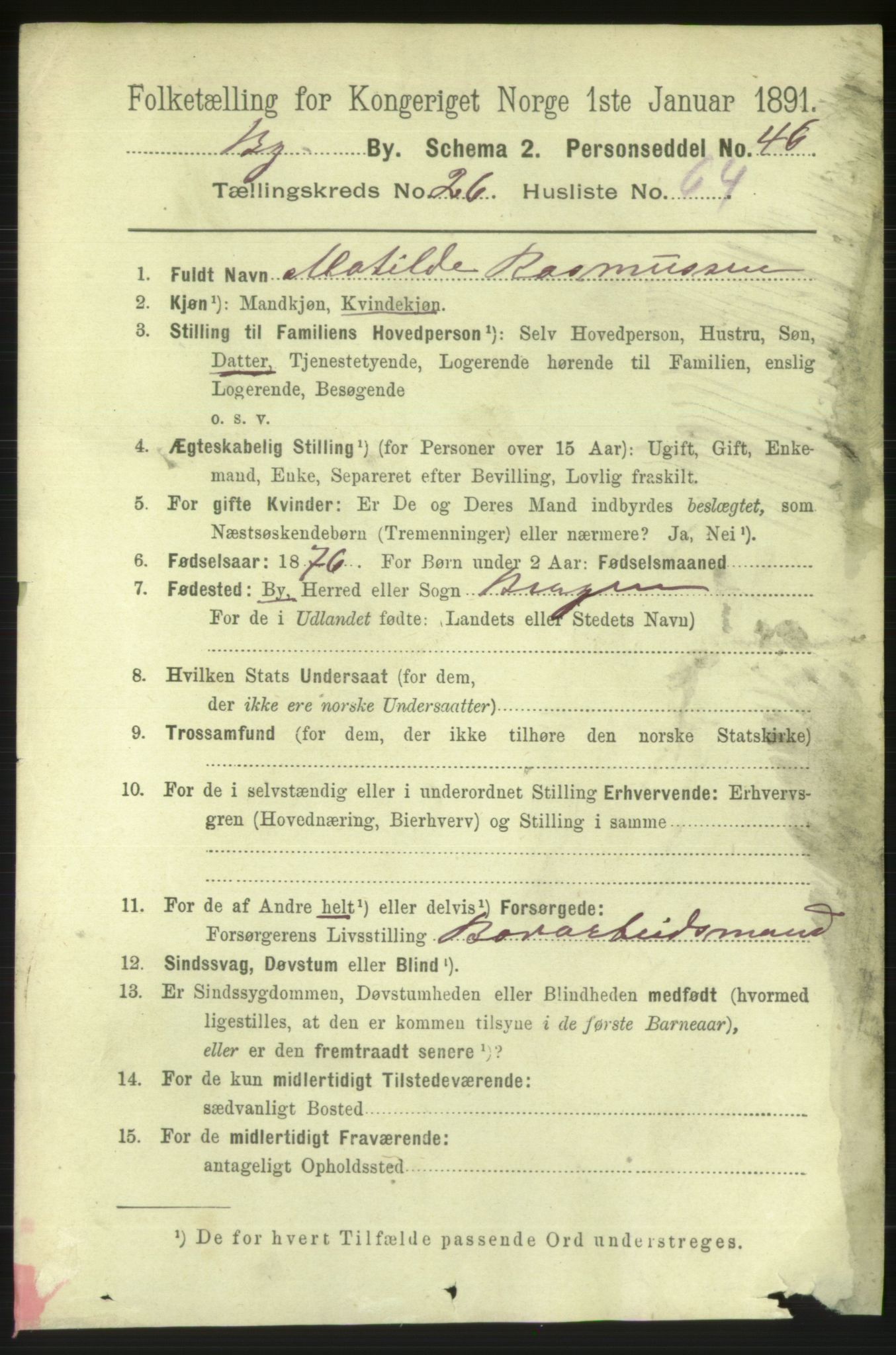 RA, 1891 Census for 1301 Bergen, 1891, p. 35278