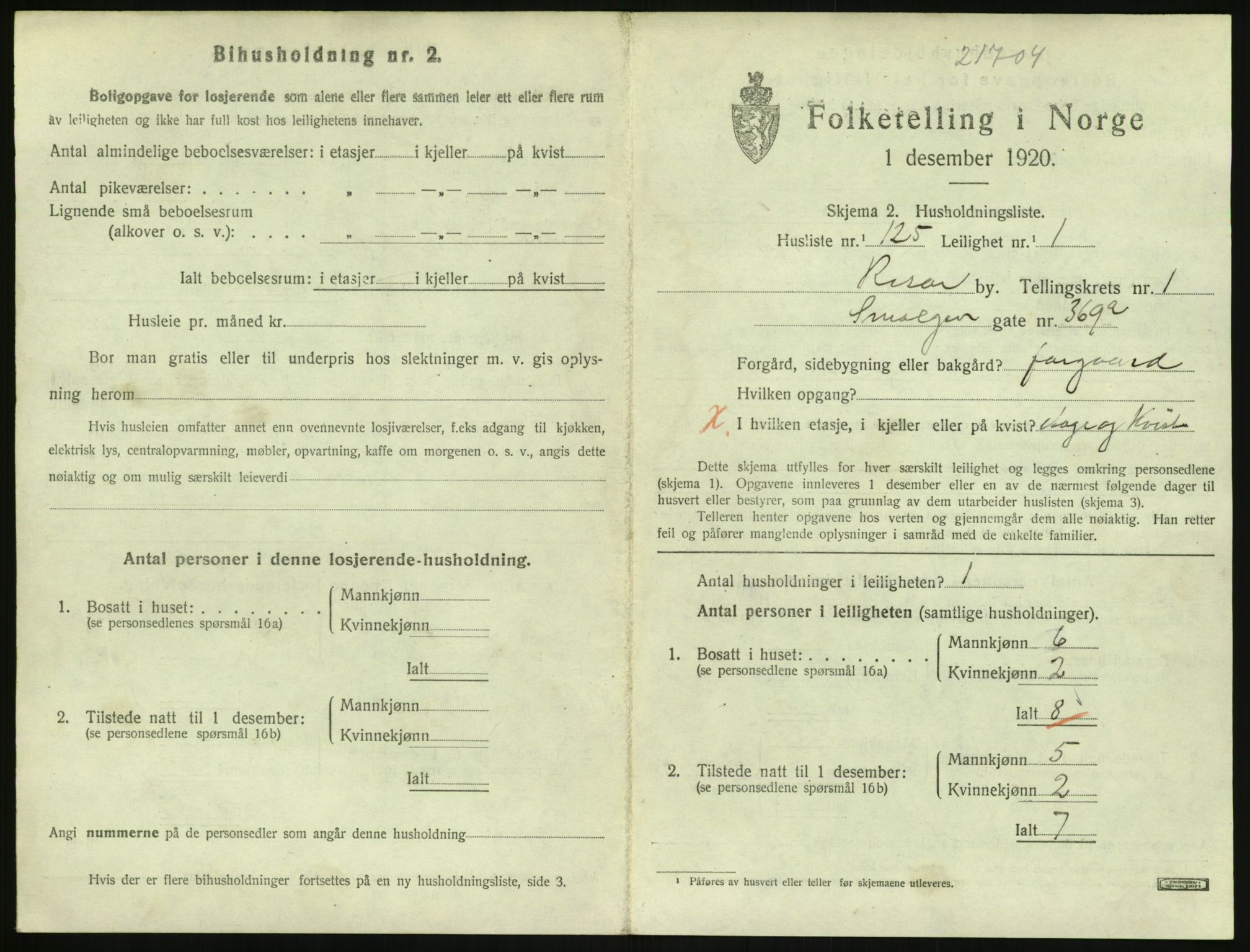 SAK, 1920 census for Risør, 1920, p. 1653