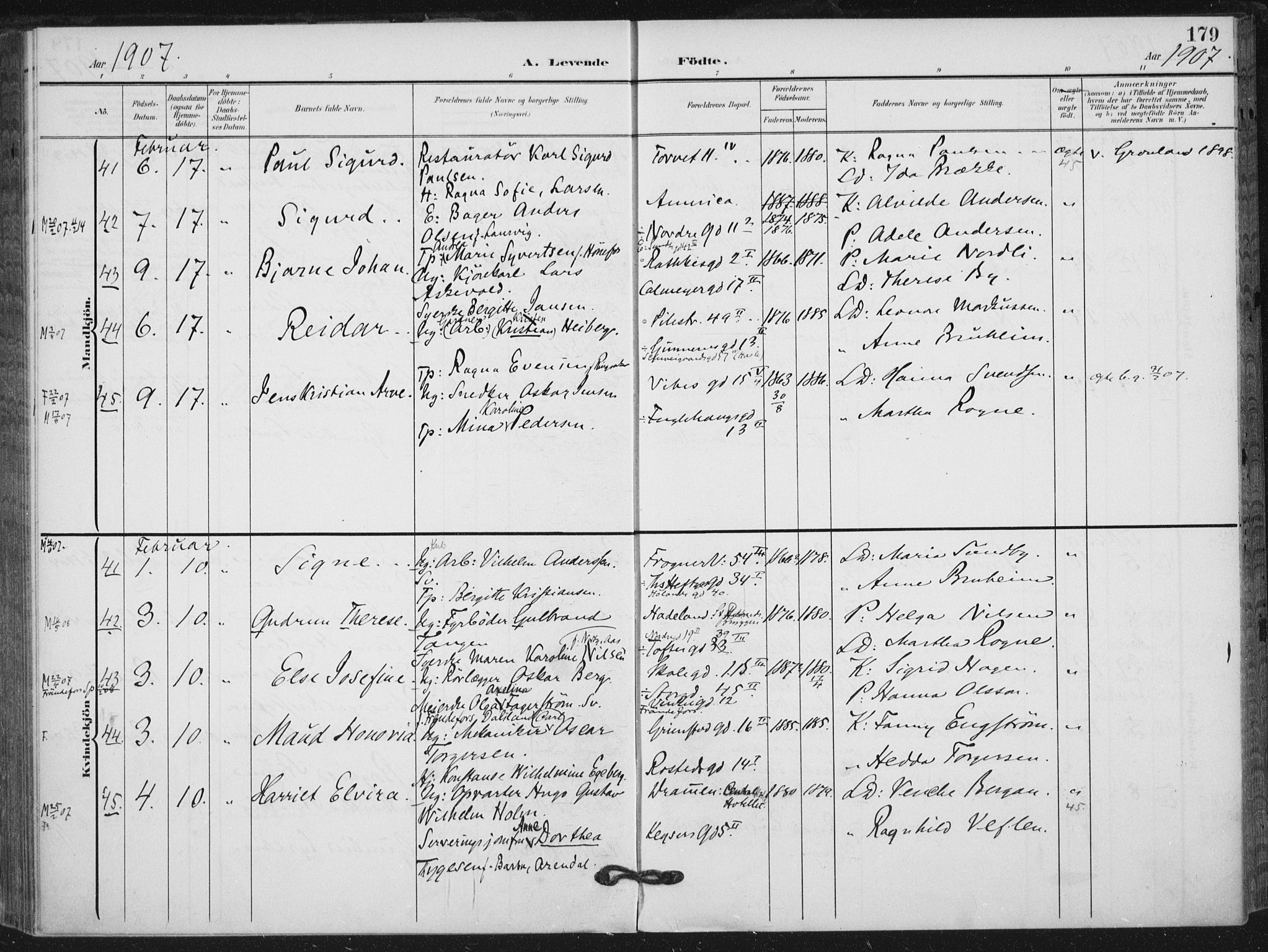 Rikshospitalet prestekontor Kirkebøker, AV/SAO-A-10309b/F/L0013: Parish register (official) no. 13, 1905-1908, p. 179