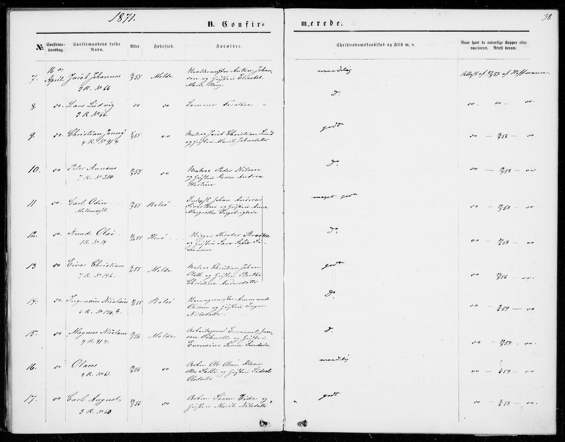 Ministerialprotokoller, klokkerbøker og fødselsregistre - Møre og Romsdal, AV/SAT-A-1454/558/L0690: Parish register (official) no. 558A04, 1864-1872, p. 38