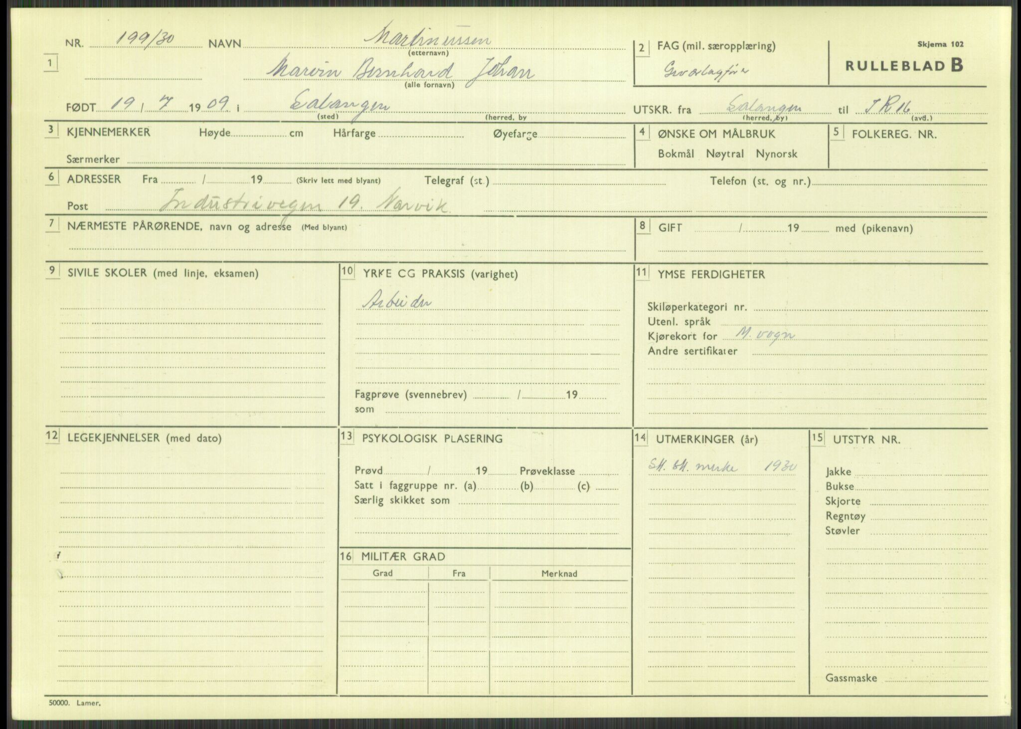 Forsvaret, Troms infanteriregiment nr. 16, AV/RA-RAFA-3146/P/Pa/L0014: Rulleblad for regimentets menige mannskaper, årsklasse 1930, 1930, p. 613