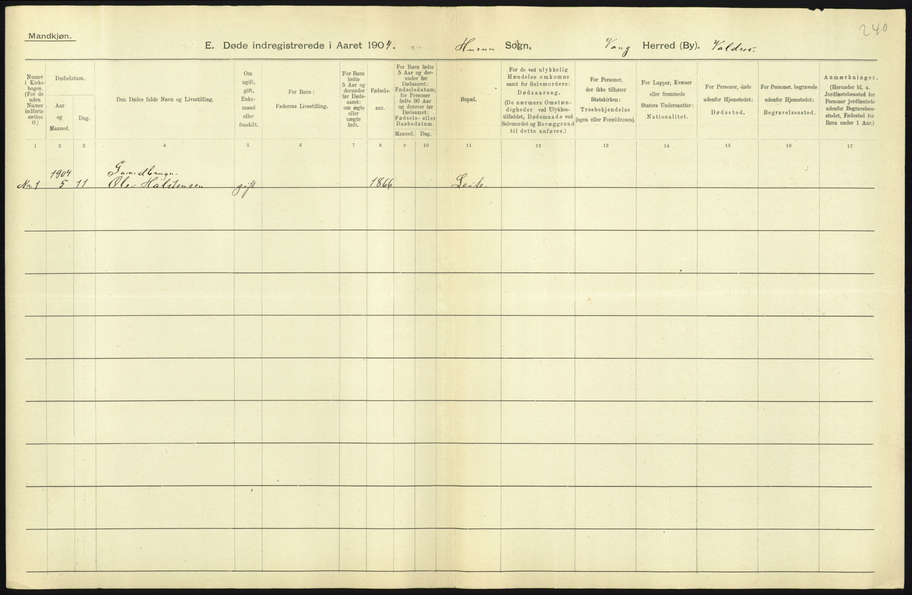 Statistisk sentralbyrå, Sosiodemografiske emner, Befolkning, AV/RA-S-2228/D/Df/Dfa/Dfab/L0006: Kristians amt: Fødte, gifte, døde, 1904, p. 691