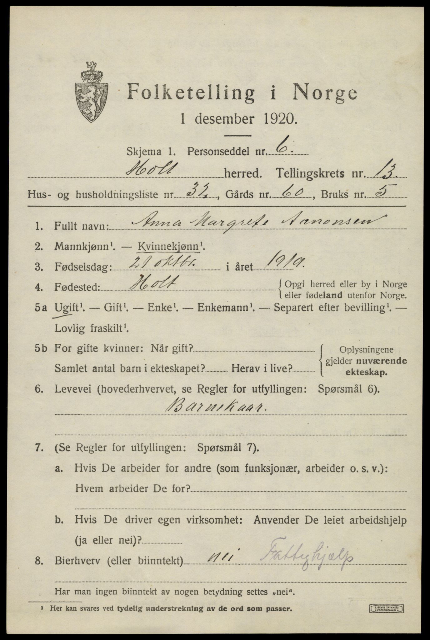 SAK, 1920 census for Holt, 1920, p. 7974