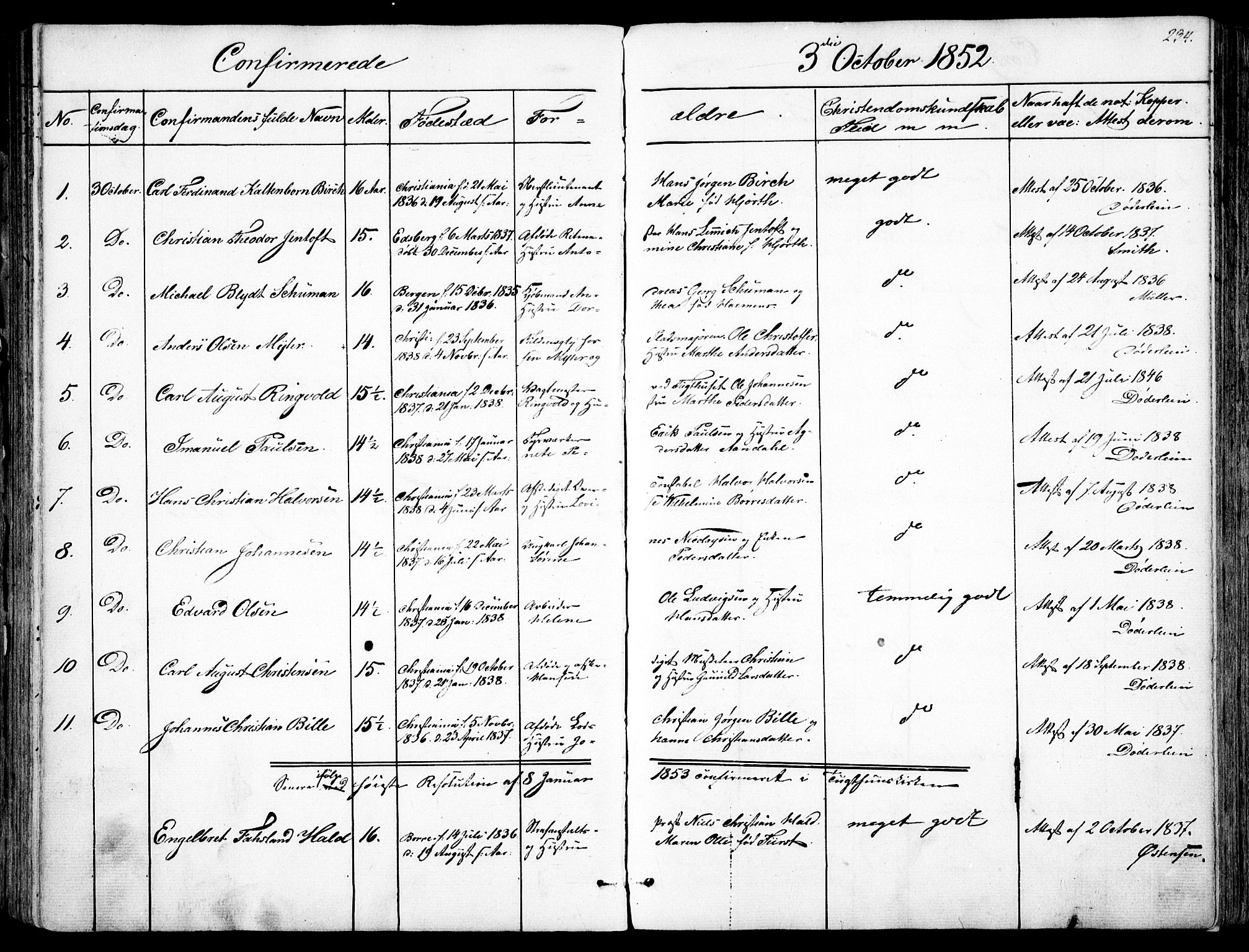 Garnisonsmenigheten Kirkebøker, SAO/A-10846/F/Fa/L0008: Parish register (official) no. 8, 1842-1859, p. 234