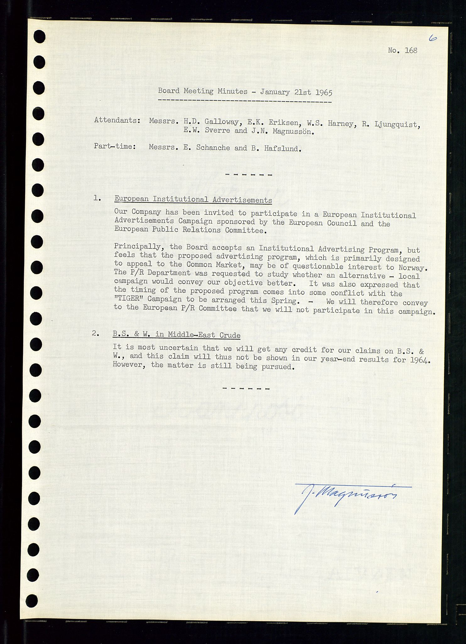 Pa 0982 - Esso Norge A/S, AV/SAST-A-100448/A/Aa/L0002/0001: Den administrerende direksjon Board minutes (styrereferater) / Den administrerende direksjon Board minutes (styrereferater), 1965, p. 160