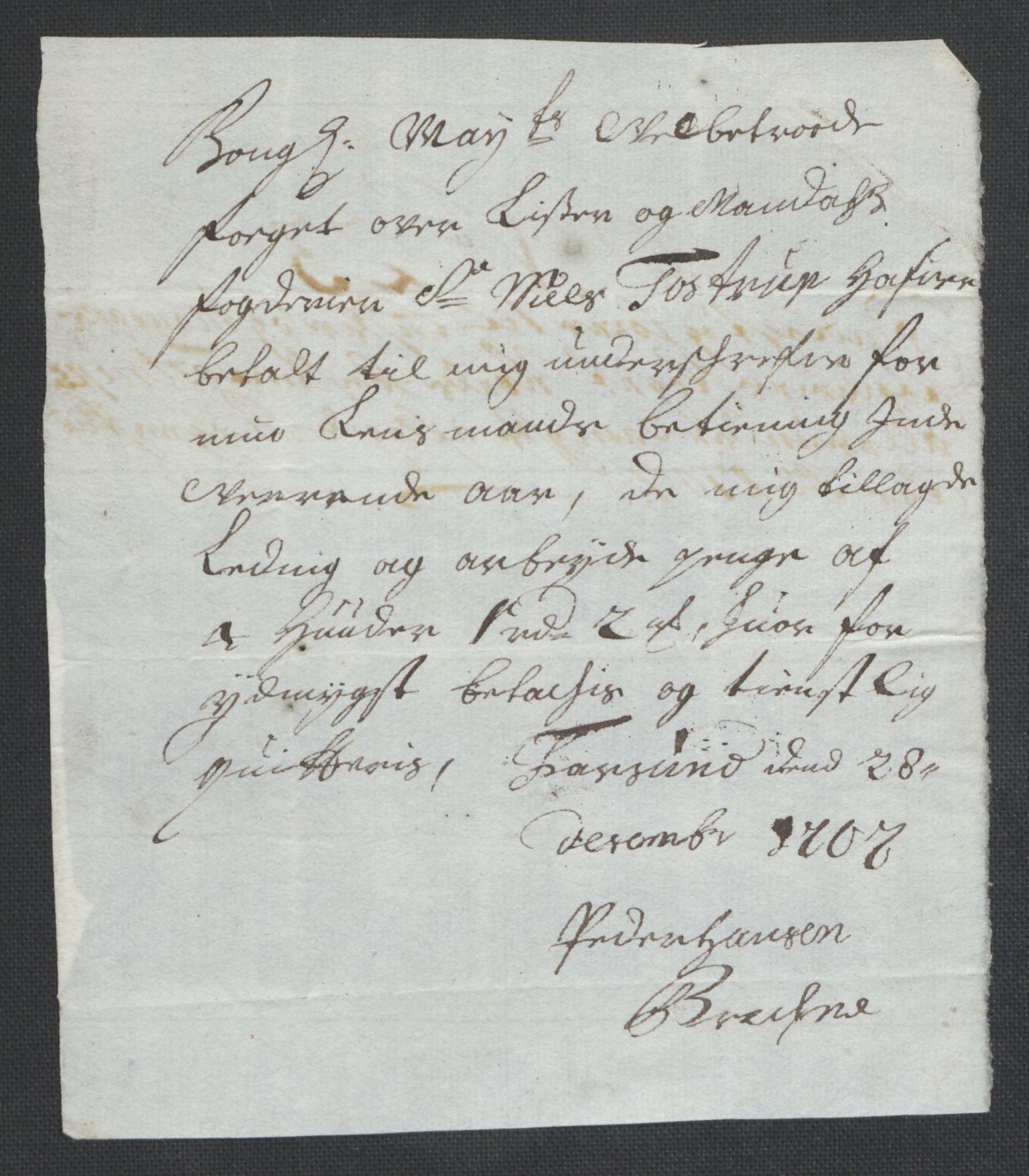 Rentekammeret inntil 1814, Reviderte regnskaper, Fogderegnskap, AV/RA-EA-4092/R43/L2551: Fogderegnskap Lista og Mandal, 1705-1709, p. 489