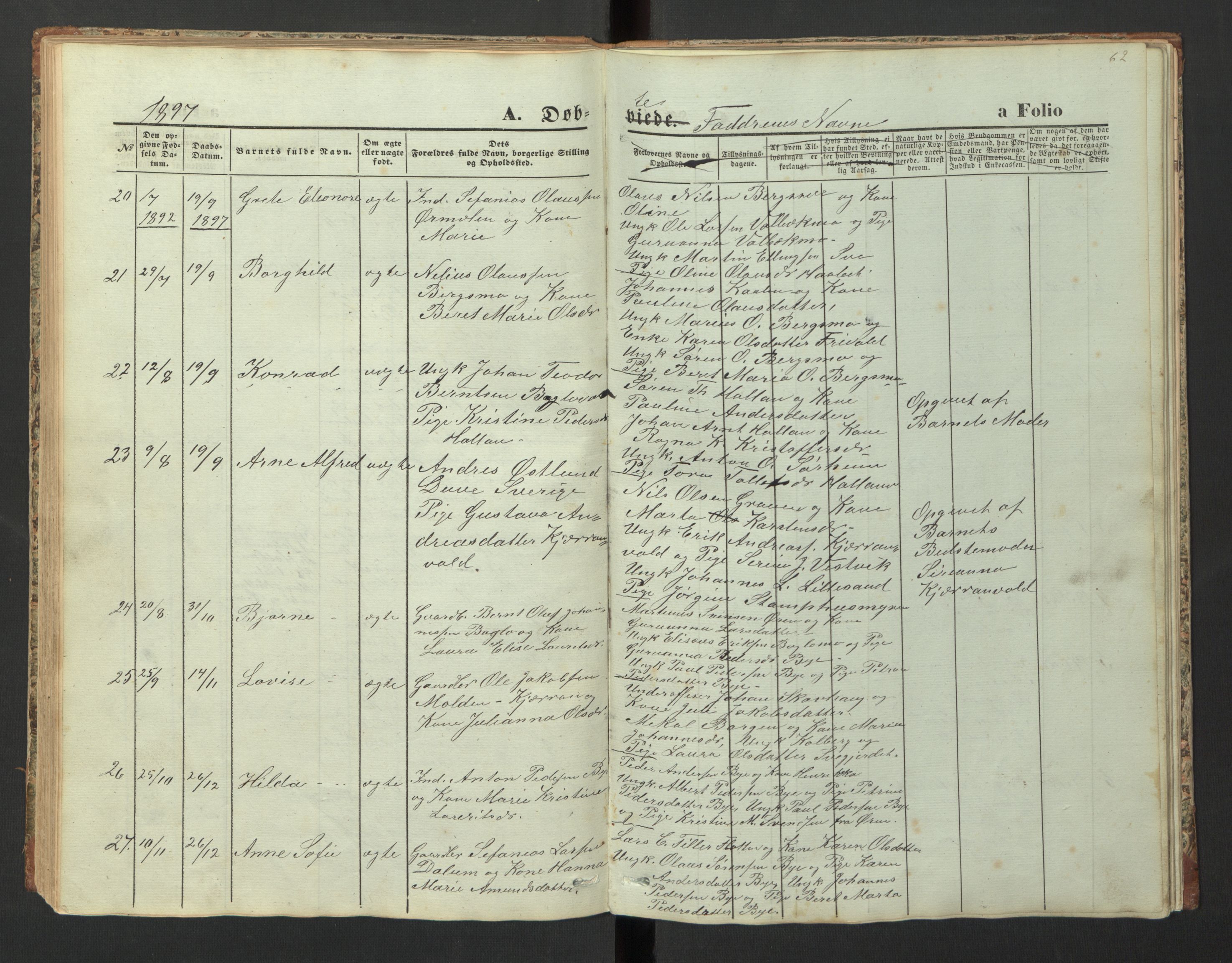 Ministerialprotokoller, klokkerbøker og fødselsregistre - Nord-Trøndelag, SAT/A-1458/726/L0271: Parish register (copy) no. 726C02, 1869-1897, p. 62