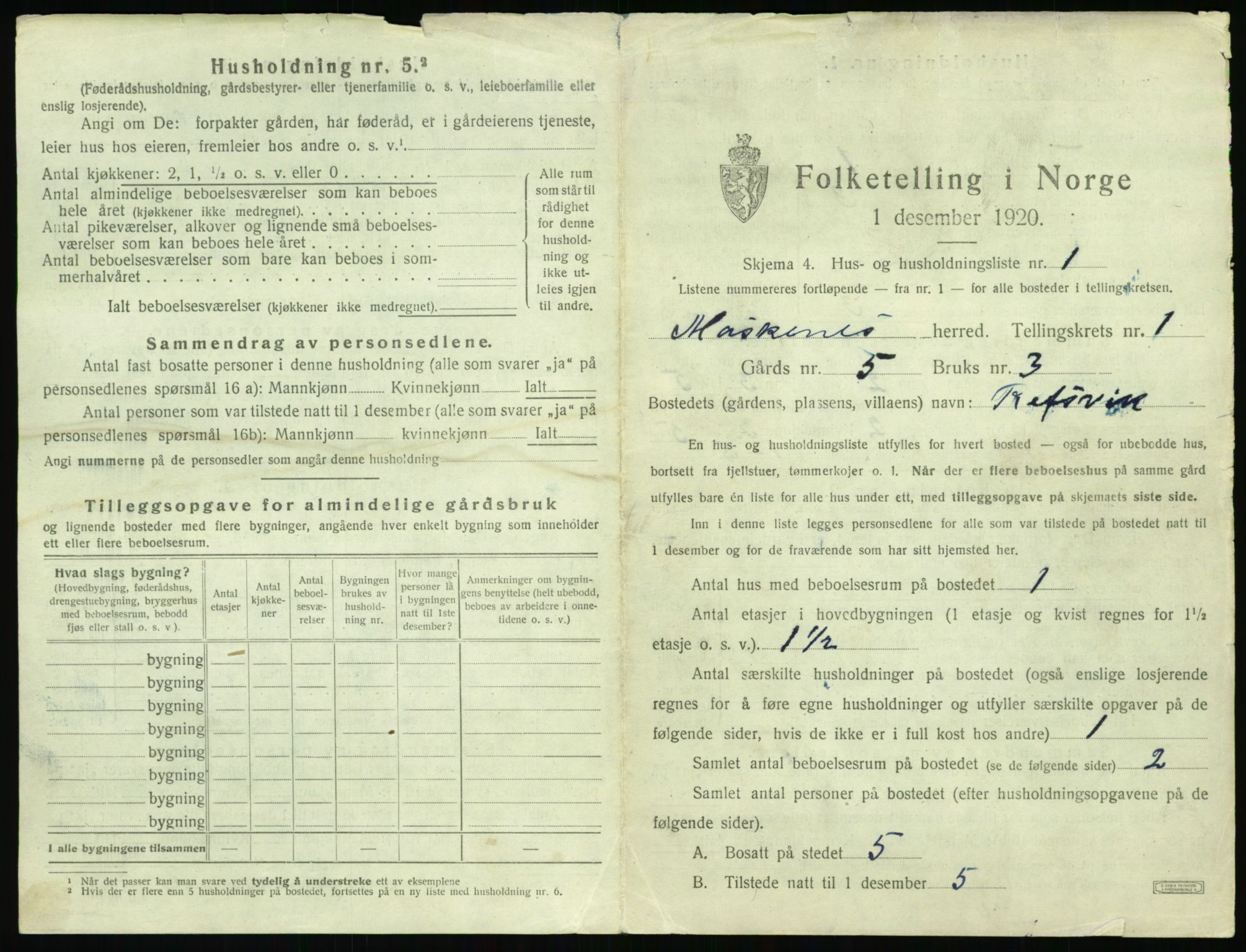 SAT, 1920 census for Moskenes, 1920, p. 22