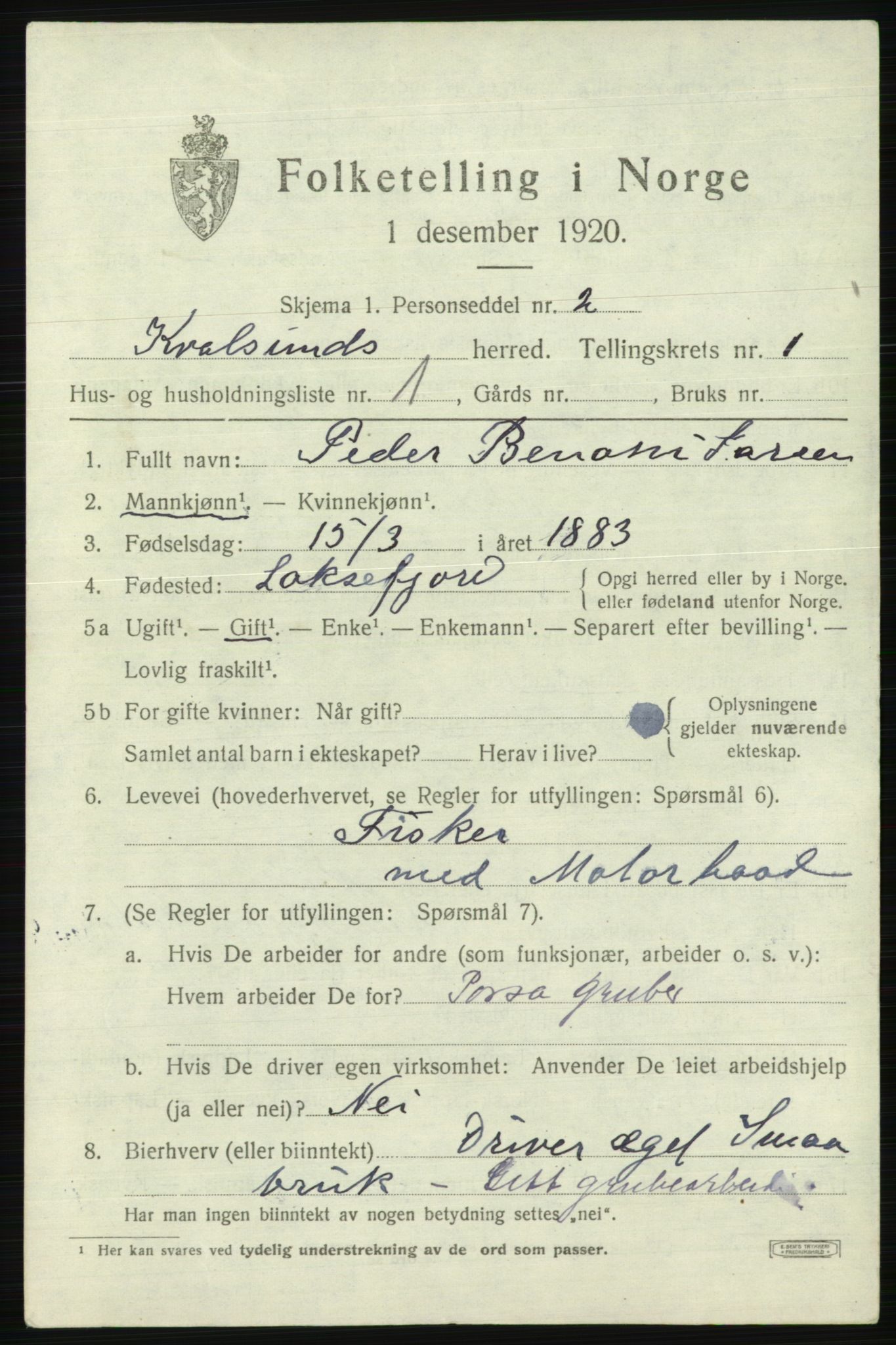SATØ, 1920 census for , 1920, p. 466