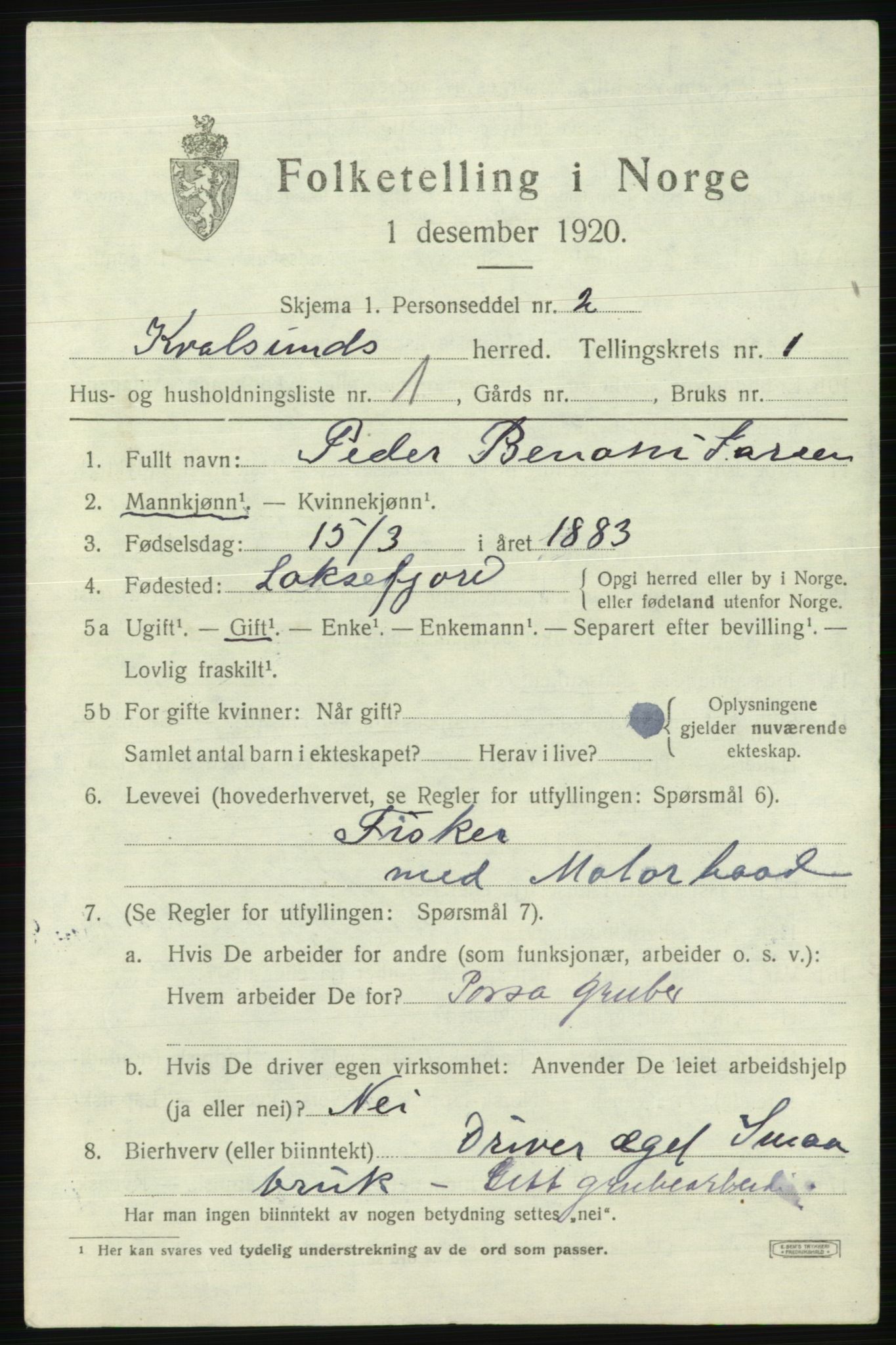 SATØ, 1920 census for , 1920, p. 466