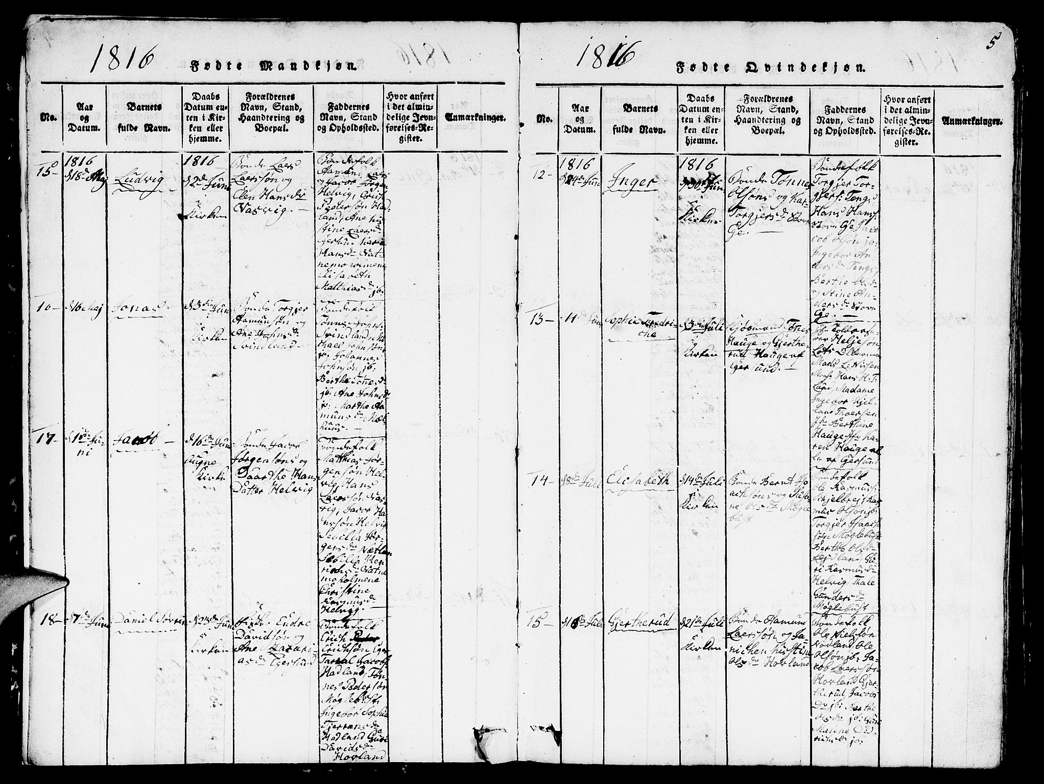 Eigersund sokneprestkontor, SAST/A-101807/S09/L0001: Parish register (copy) no. B 1, 1815-1827, p. 5