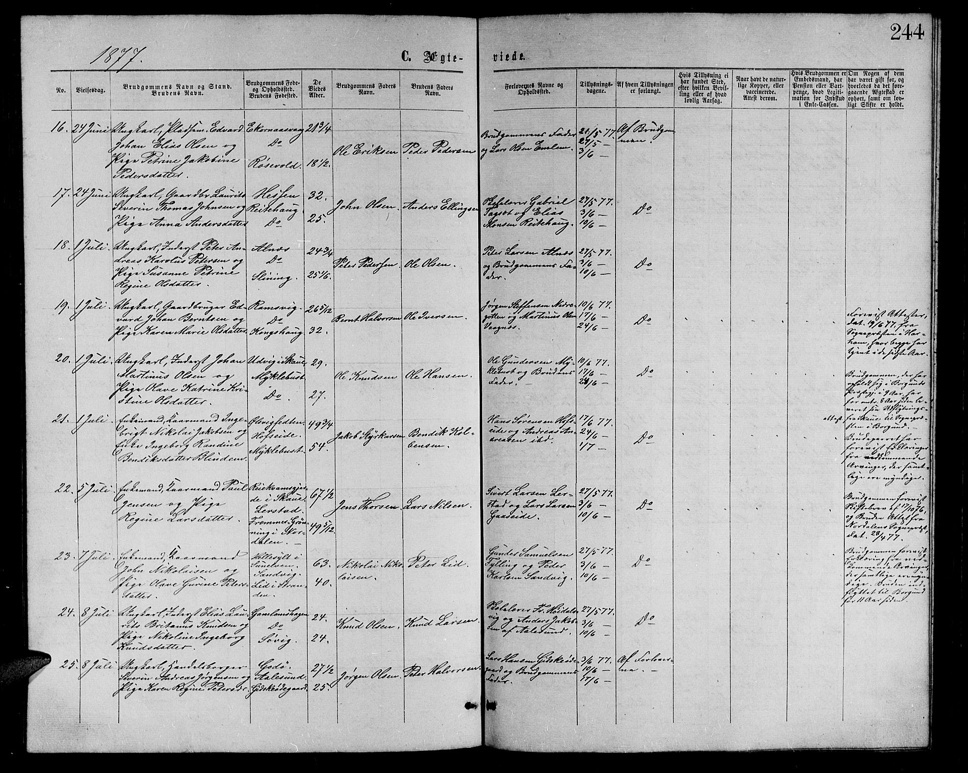 Ministerialprotokoller, klokkerbøker og fødselsregistre - Møre og Romsdal, AV/SAT-A-1454/528/L0428: Parish register (copy) no. 528C09, 1864-1880, p. 244