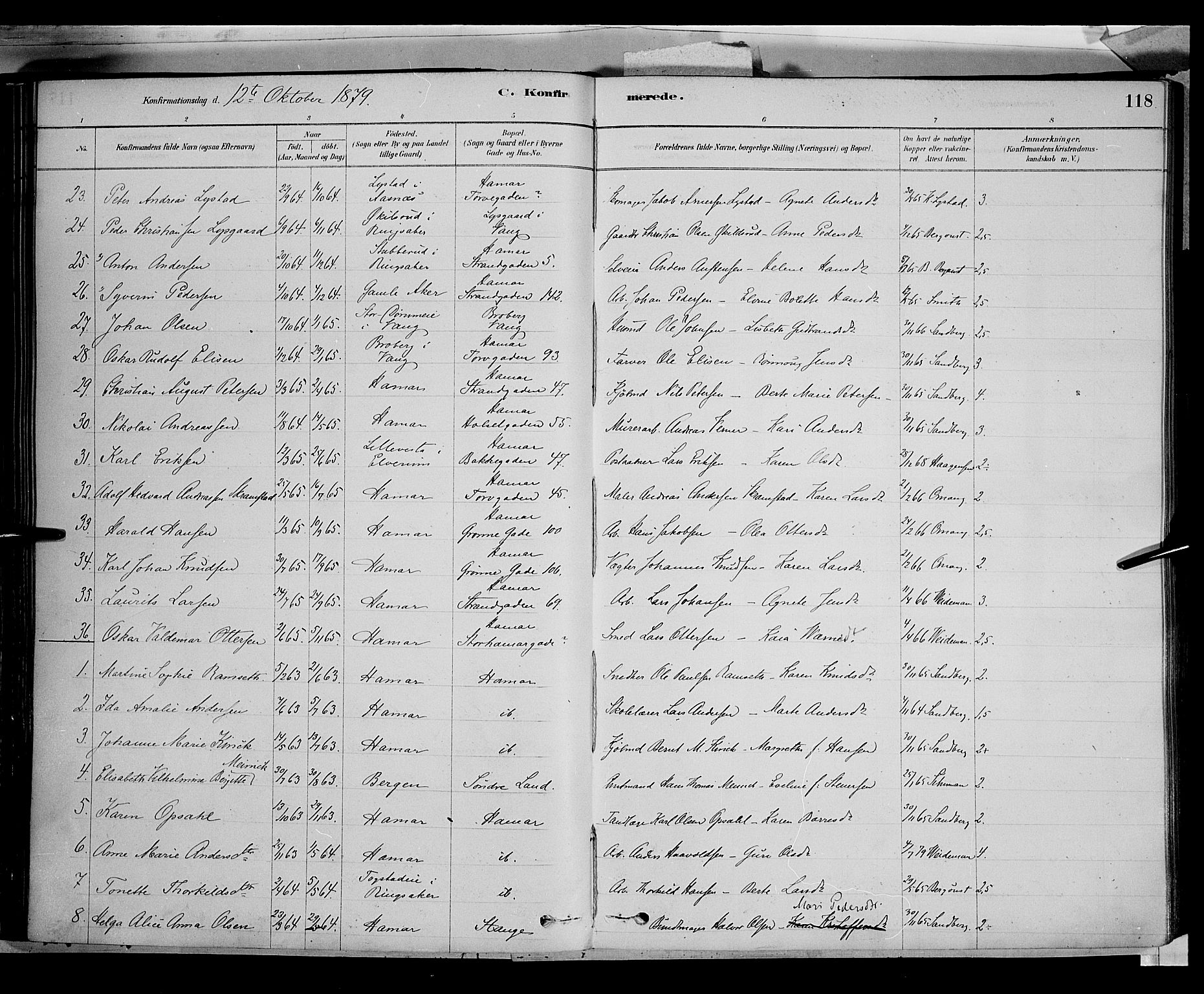 Vang prestekontor, Hedmark, AV/SAH-PREST-008/H/Ha/Haa/L0016: Parish register (official) no. 16, 1878-1889, p. 118