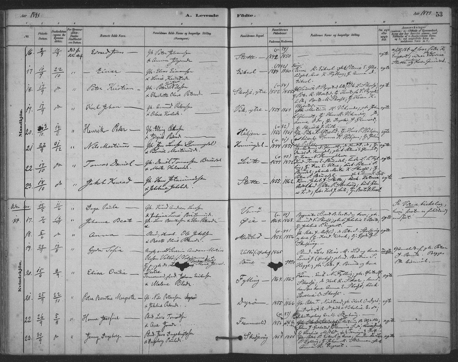 Ministerialprotokoller, klokkerbøker og fødselsregistre - Møre og Romsdal, AV/SAT-A-1454/524/L0356: Parish register (official) no. 524A08, 1880-1899, p. 53