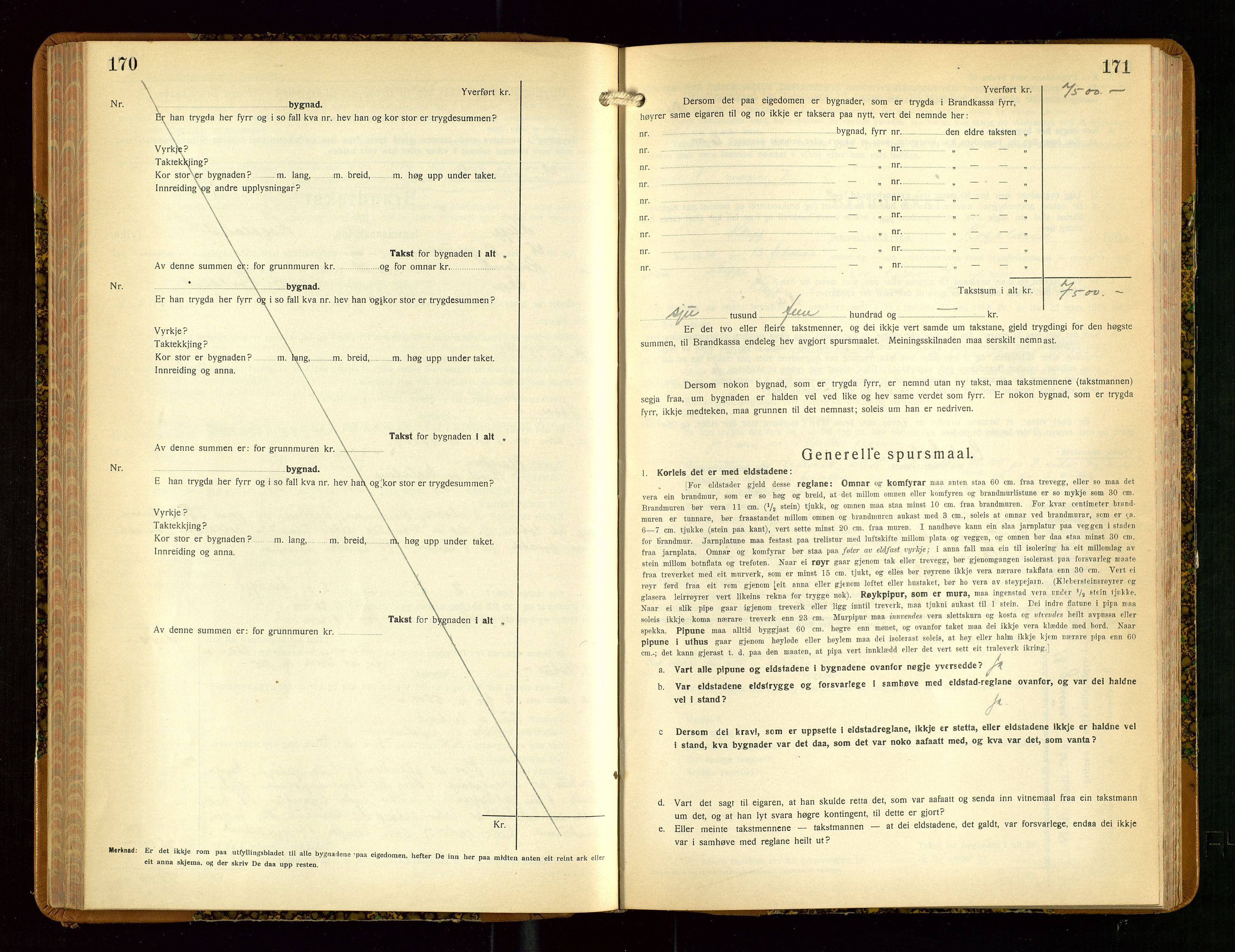 Klepp lensmannskontor, SAST/A-100163/Goc/L0013: "Brandtakstbok" m/register, 1933-1937, p. 170-171