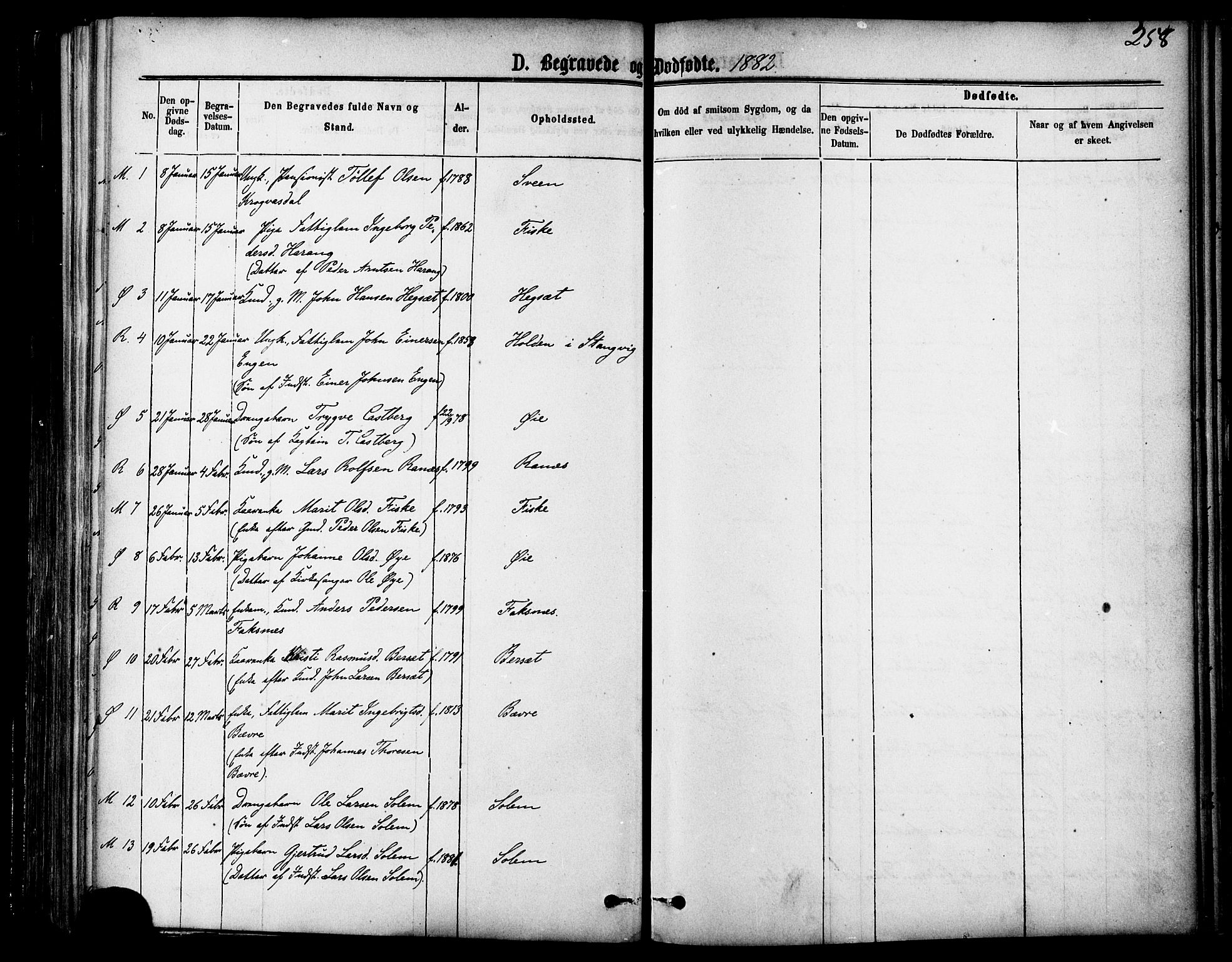 Ministerialprotokoller, klokkerbøker og fødselsregistre - Møre og Romsdal, AV/SAT-A-1454/595/L1046: Parish register (official) no. 595A08, 1874-1884, p. 258