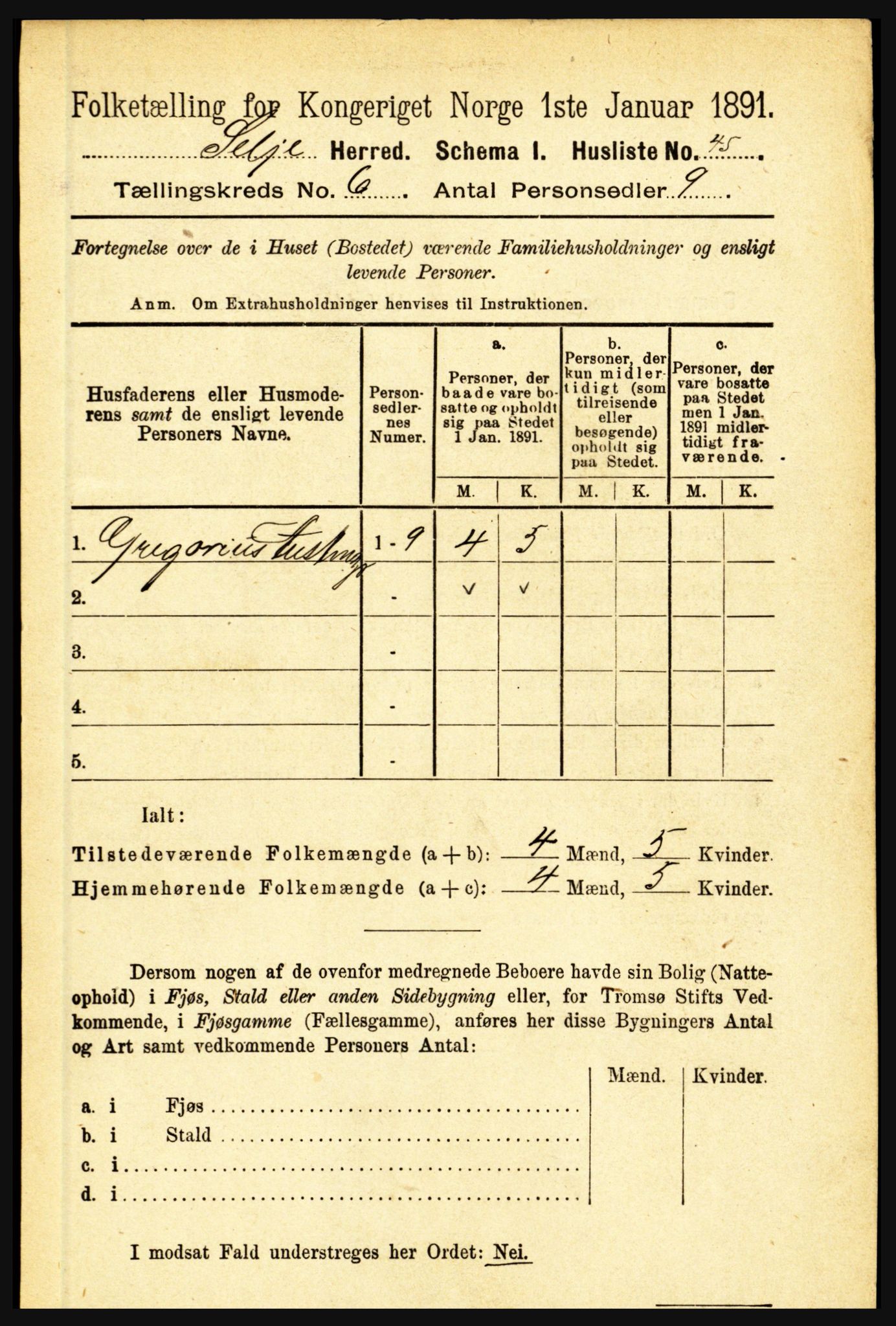 RA, 1891 census for 1441 Selje, 1891, p. 1661