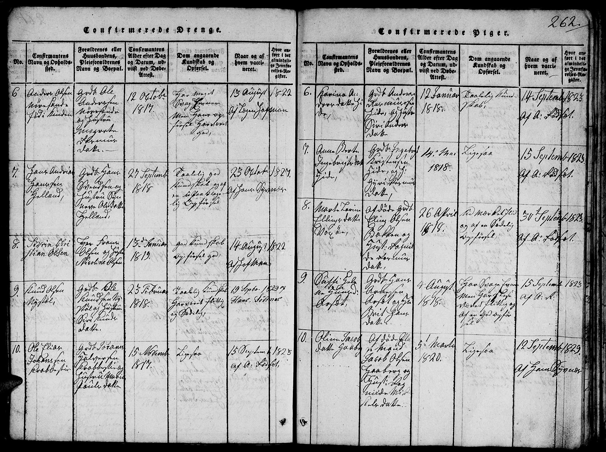 Ministerialprotokoller, klokkerbøker og fødselsregistre - Møre og Romsdal, SAT/A-1454/503/L0046: Parish register (copy) no. 503C01, 1816-1842, p. 262