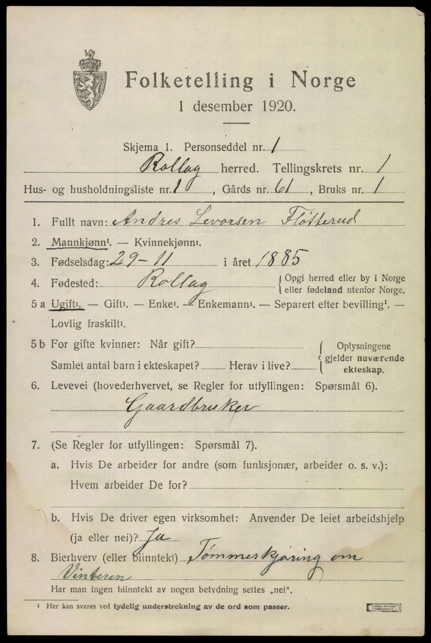 SAKO, 1920 census for Rollag, 1920, p. 568