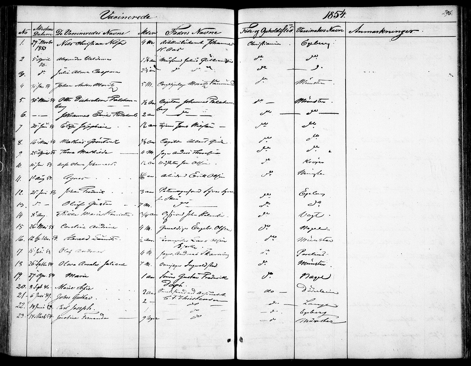 Garnisonsmenigheten Kirkebøker, SAO/A-10846/F/Fa/L0009: Parish register (official) no. 9, 1842-1859, p. 296