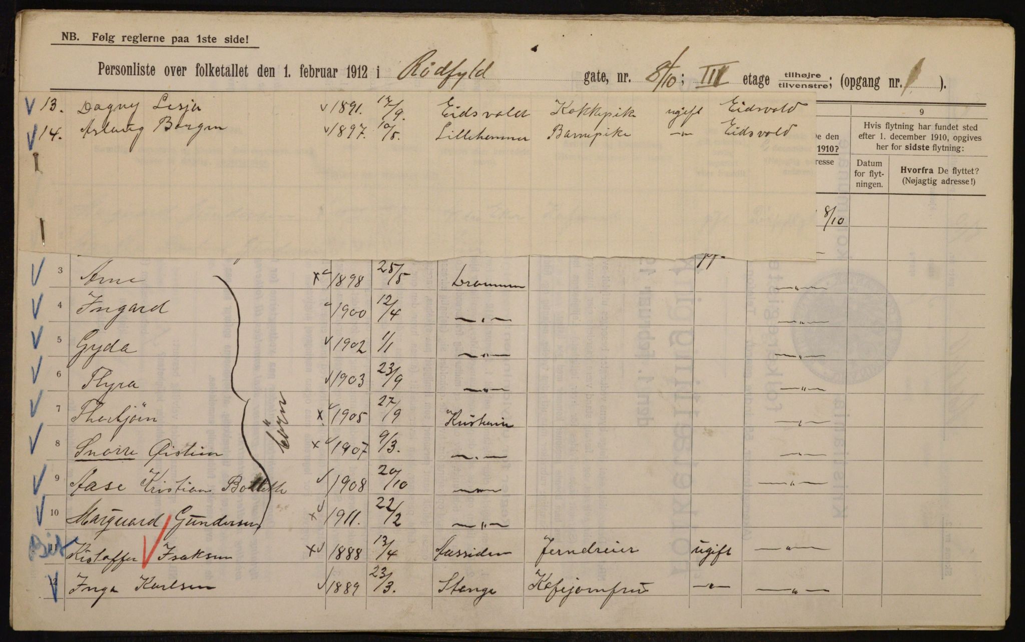 OBA, Municipal Census 1912 for Kristiania, 1912, p. 86097