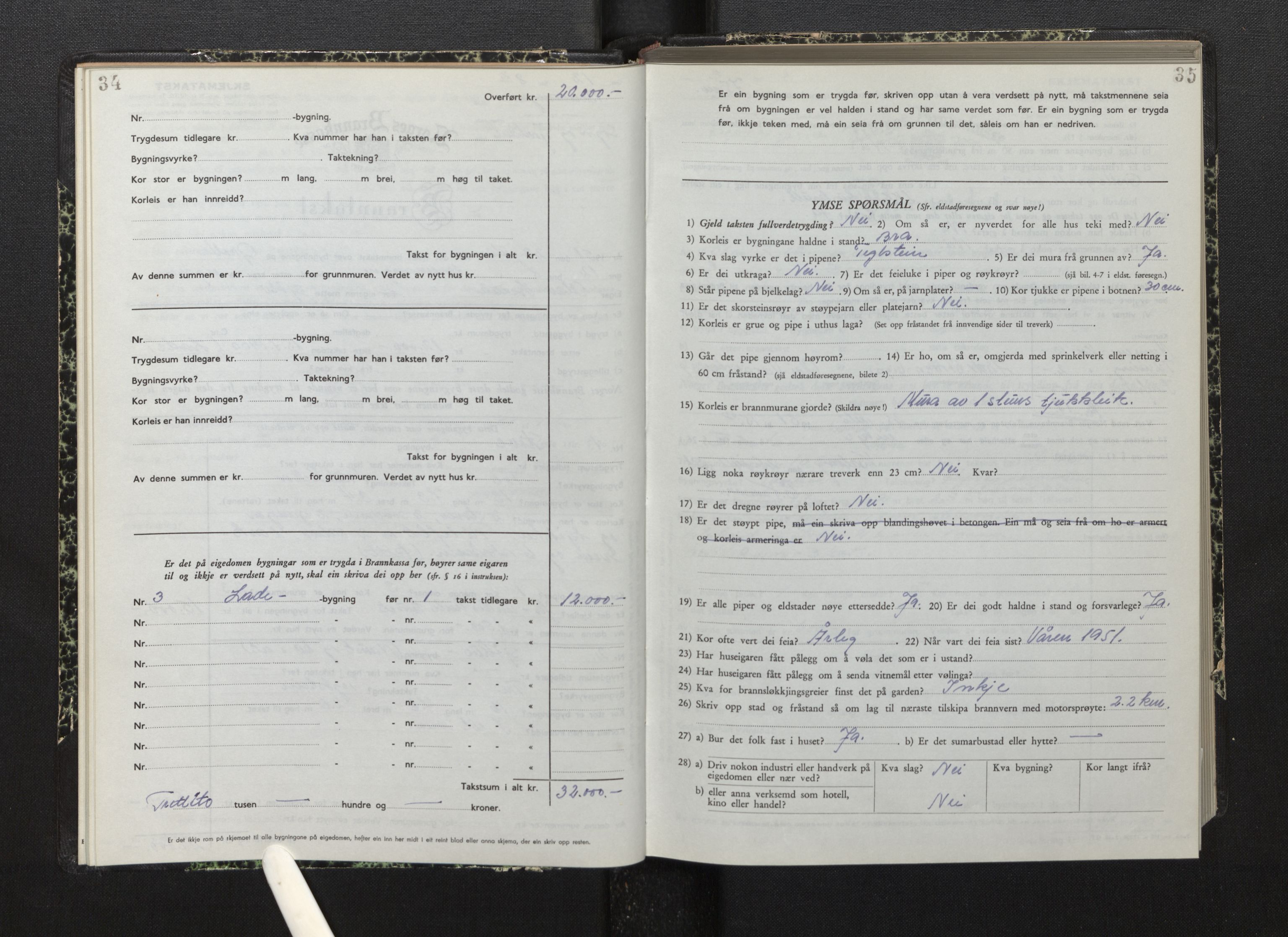 Lensmannen i Bremanger, AV/SAB-A-26701/0012/L0010: Branntakstprotokoll, skjematakst, 1950-1955, p. 34-35