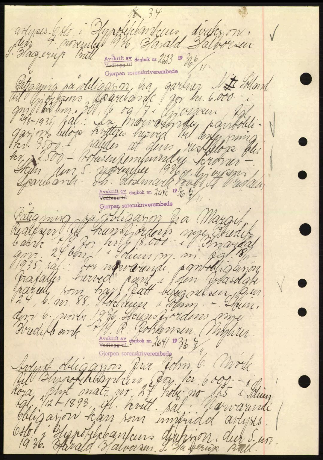 Gjerpen sorenskriveri, AV/SAKO-A-216/G/Ga/Gag/L0001: Mortgage book no. C-66 - C-70, 1936-1938, Diary no: : 2623/1936