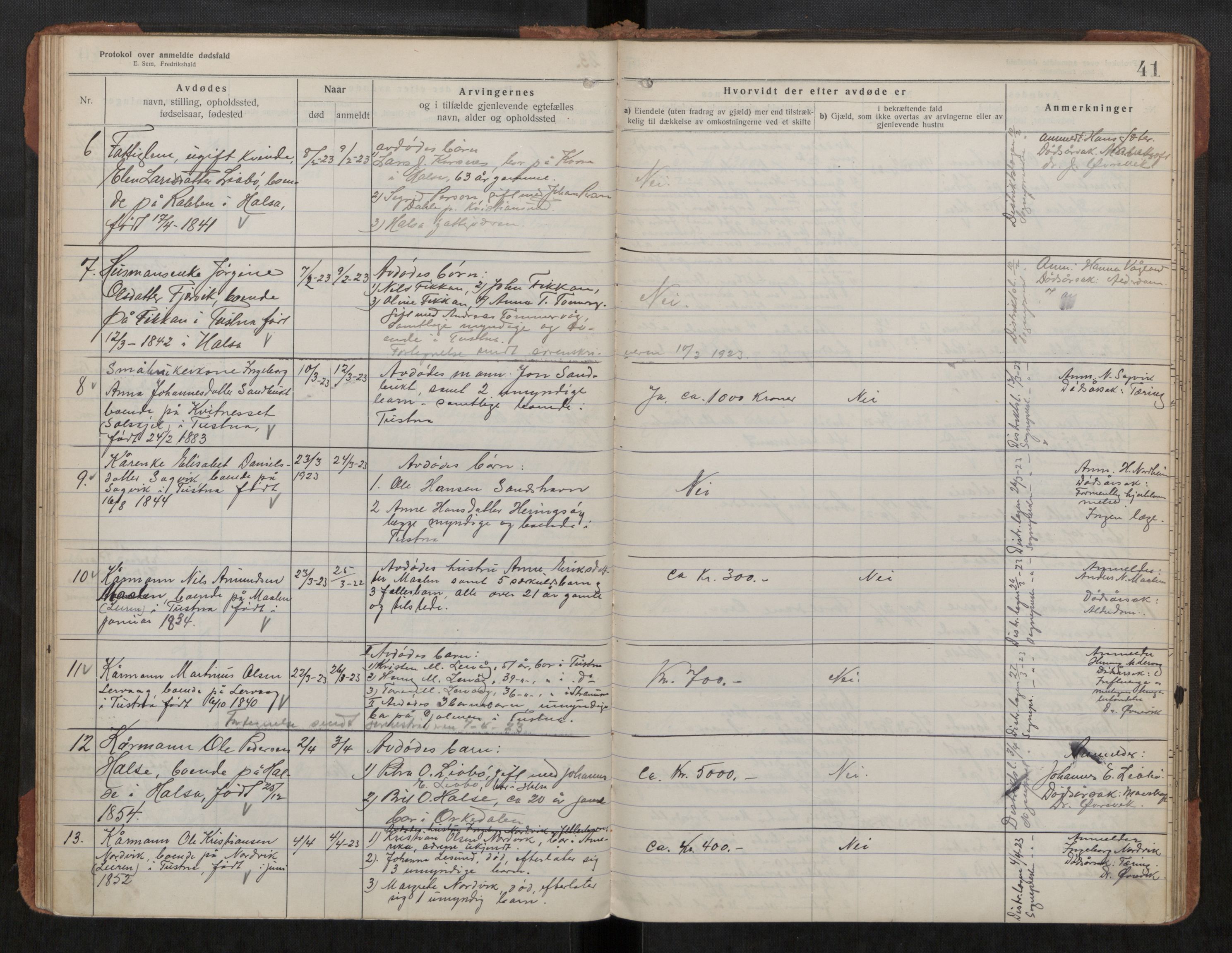 Halsa og Tustna lensmannskontor, AV/SAT-A-1100, 1917-1933, p. 41