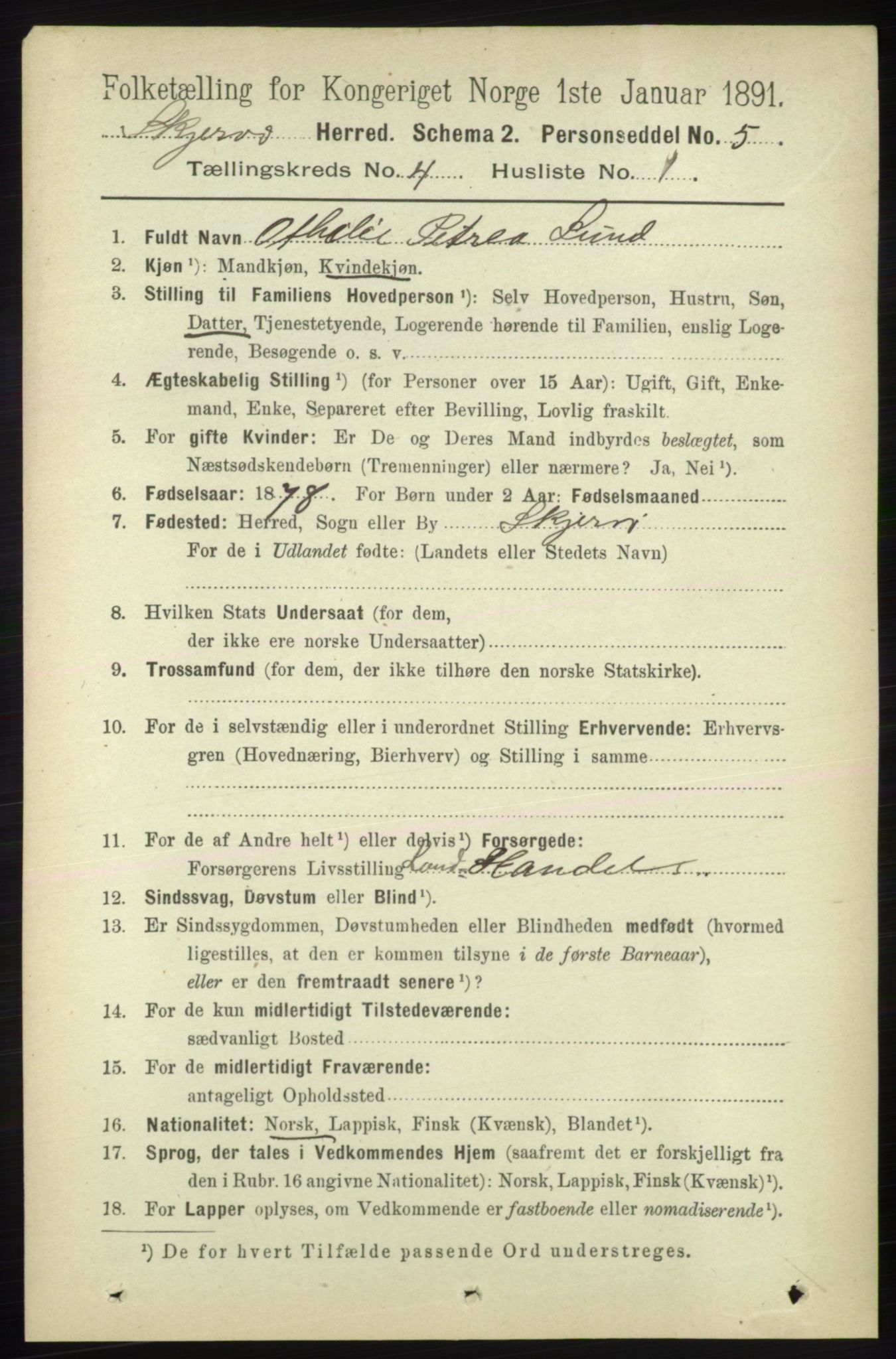 RA, 1891 census for 1941 Skjervøy, 1891, p. 2305